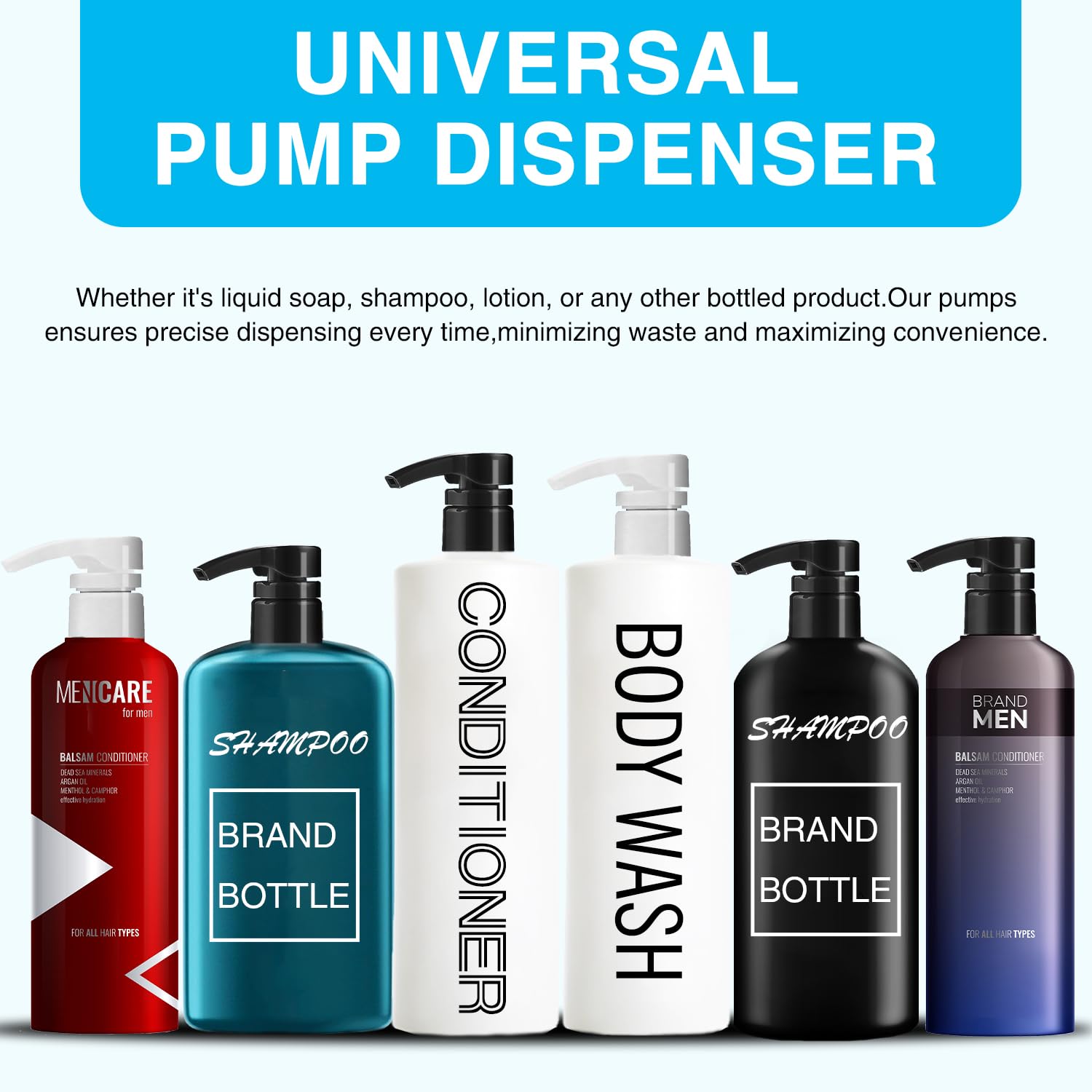 6-Pack Black Shampoo & Conditioner Pump Dispensers - Leak-Proof for Body Wash, Lotion & Hair Care - Fits 1 Liter/33.8 Oz Bottles - Perfect for Bathroom, Salon & Travel Use