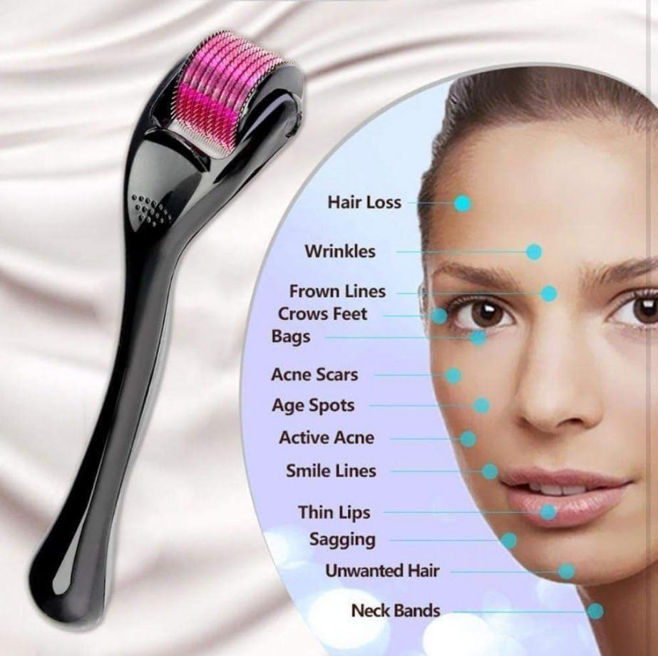 BLAXSTOC Dual Ended Jade Roller & 540 Titanium Needle Hair Growth Roller & Ice Face Massager Set - Natural Himalayan Stone, 0.5mm Micro Needles, Silicone Facial Cube - Perfect for Skincare Routine, Anti-Aging, and At-Home Spa Treatments