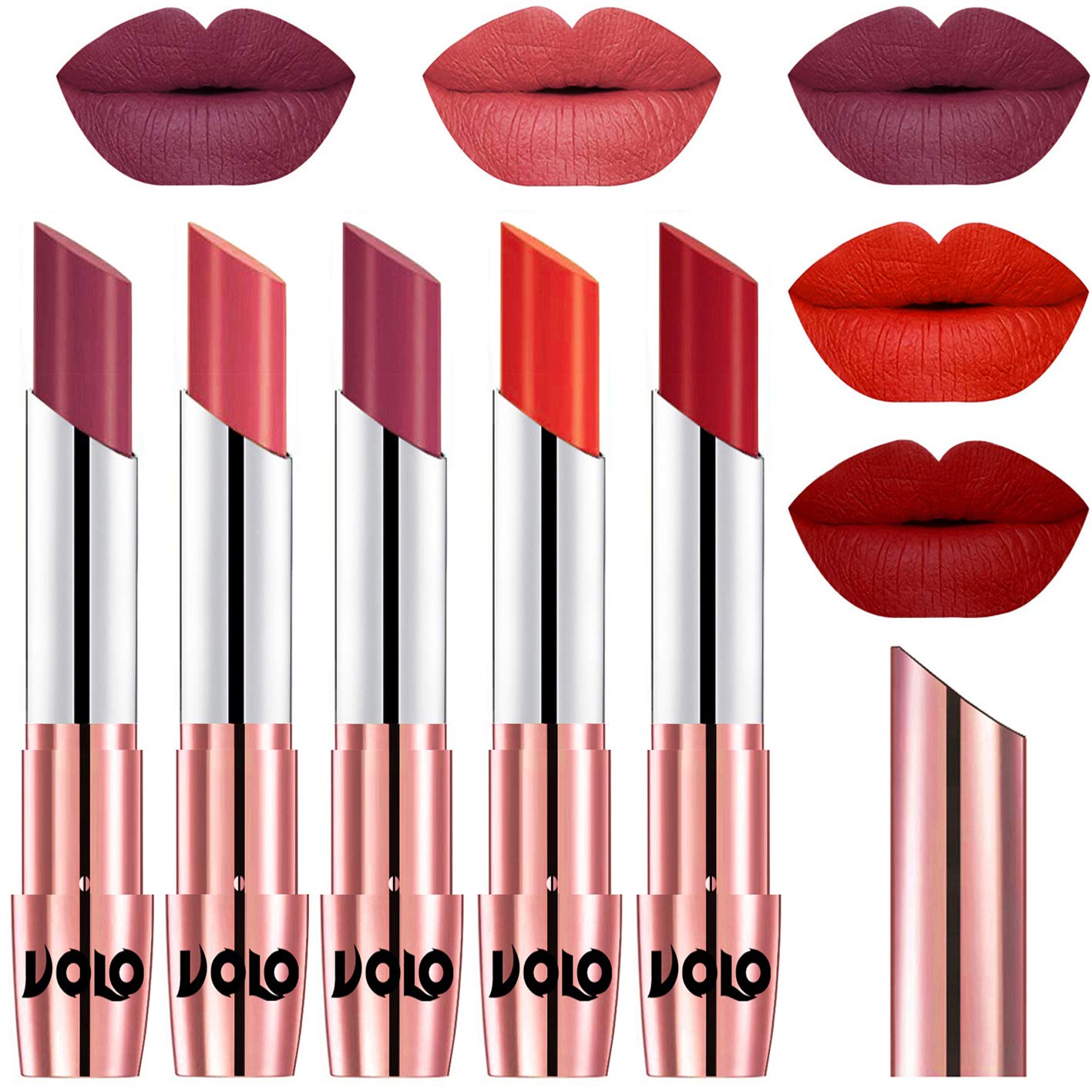 VOLO Cream Lipstick - Cherry, Dark Peach, Rose Pink, Coral, Tomato Red Shades | Long-Lasting Moisturizing Lip Color for Day & Night Wear | Perfect for Parties, Dating & Special Occasions
