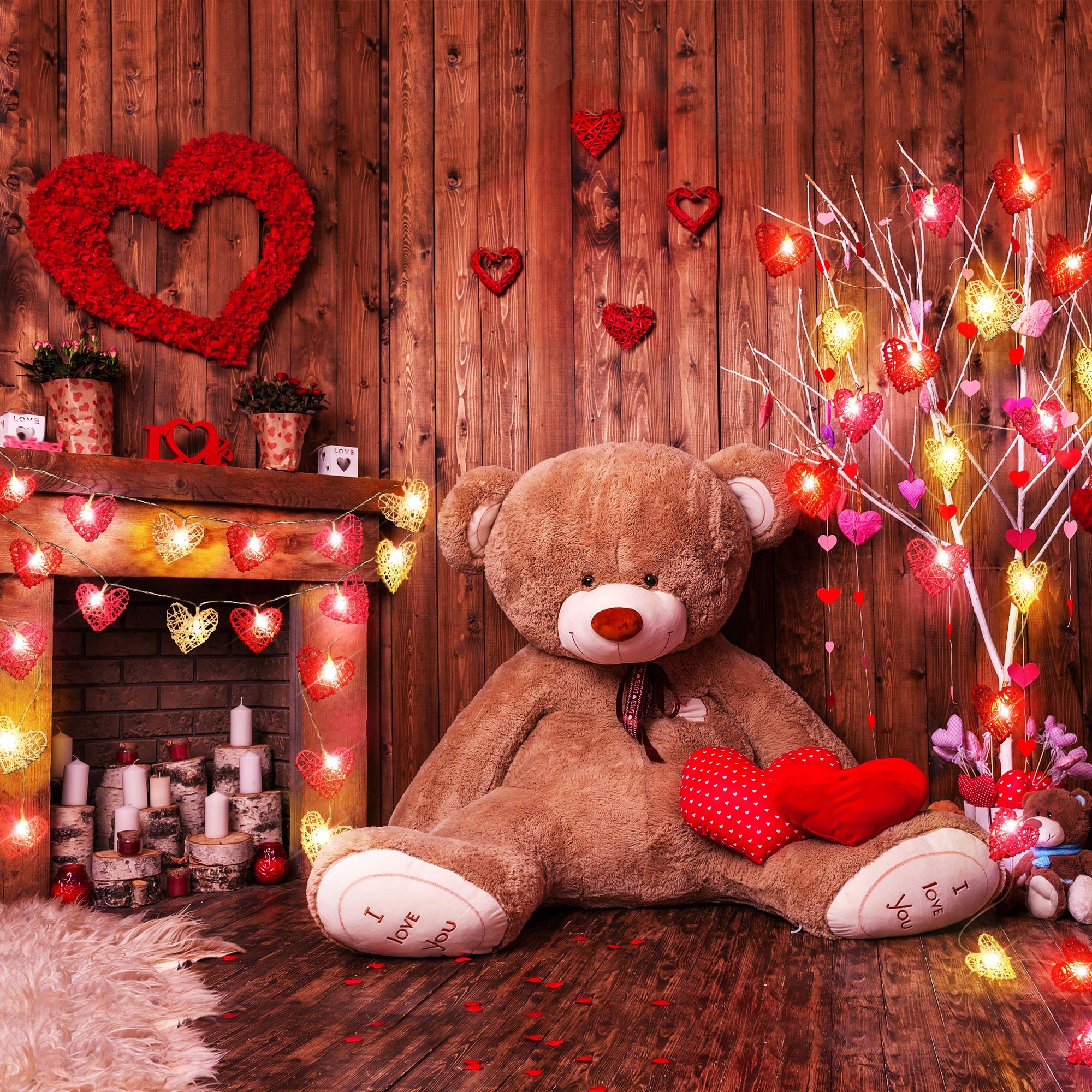 Hiboom Valentine's Day Heart String Lights - 16ft 24 LED Battery Operated Rattan Heart Lights for Wedding, Party, Home Decor (Red, Pink, White) | Romantic Indoor Outdoor Lighting for Bedroom, Garden, Anniversary Celebration