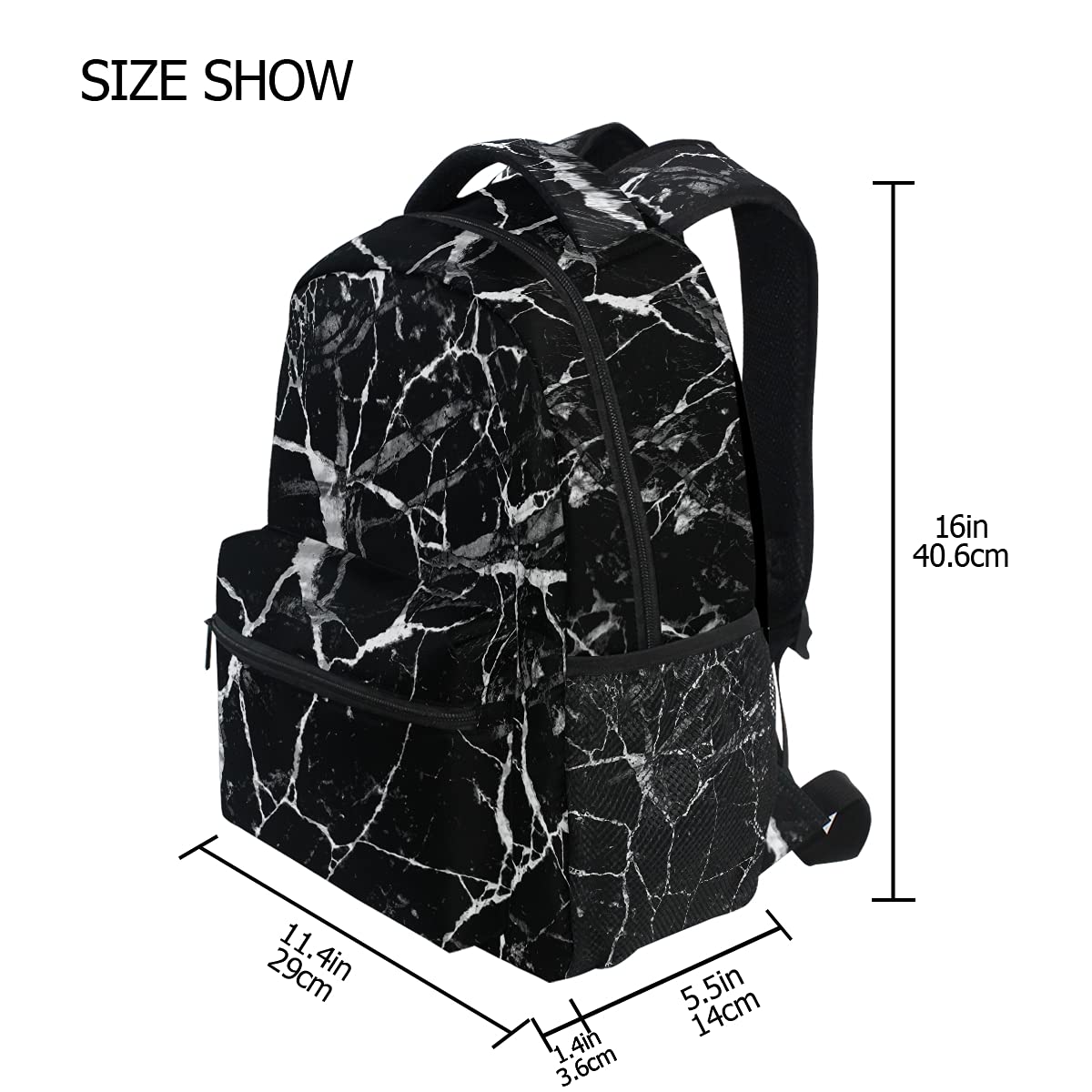 ALAZA Abstract Black Marble Print Backpack for Girls & Boys - Durable School Bookbag for Elementary Teens, Laptop Daypack for Travel & College - Stylish Shoulder Bag for Kids & Students