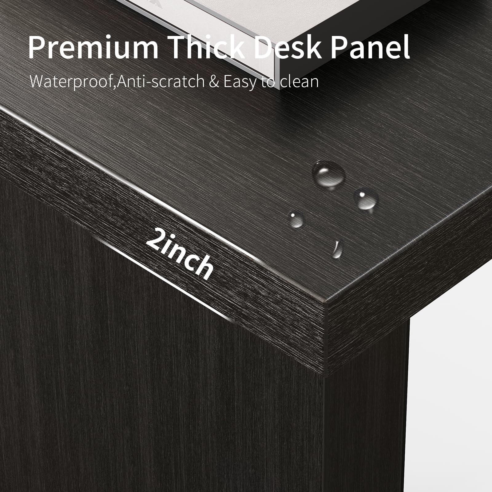 60-Inch Large Executive Desk - Modern Minimalist Wooden Computer Office Desk with Thickened Desktop & Built-in Power Outlet - Home & Business Workstation (Black) - Perfect for Remote Work, Gaming Setup & Office Productivity