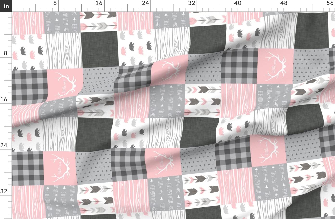 Bear Quilt Rotated Girl Pink Grey Printed Fleece Fabric by The Yard - Soft Cozy Fleece Material for Sewing Blankets, Loungewear & No-Sew DIY Projects - Perfect for Baby Quilts, Pajamas & Home Decor