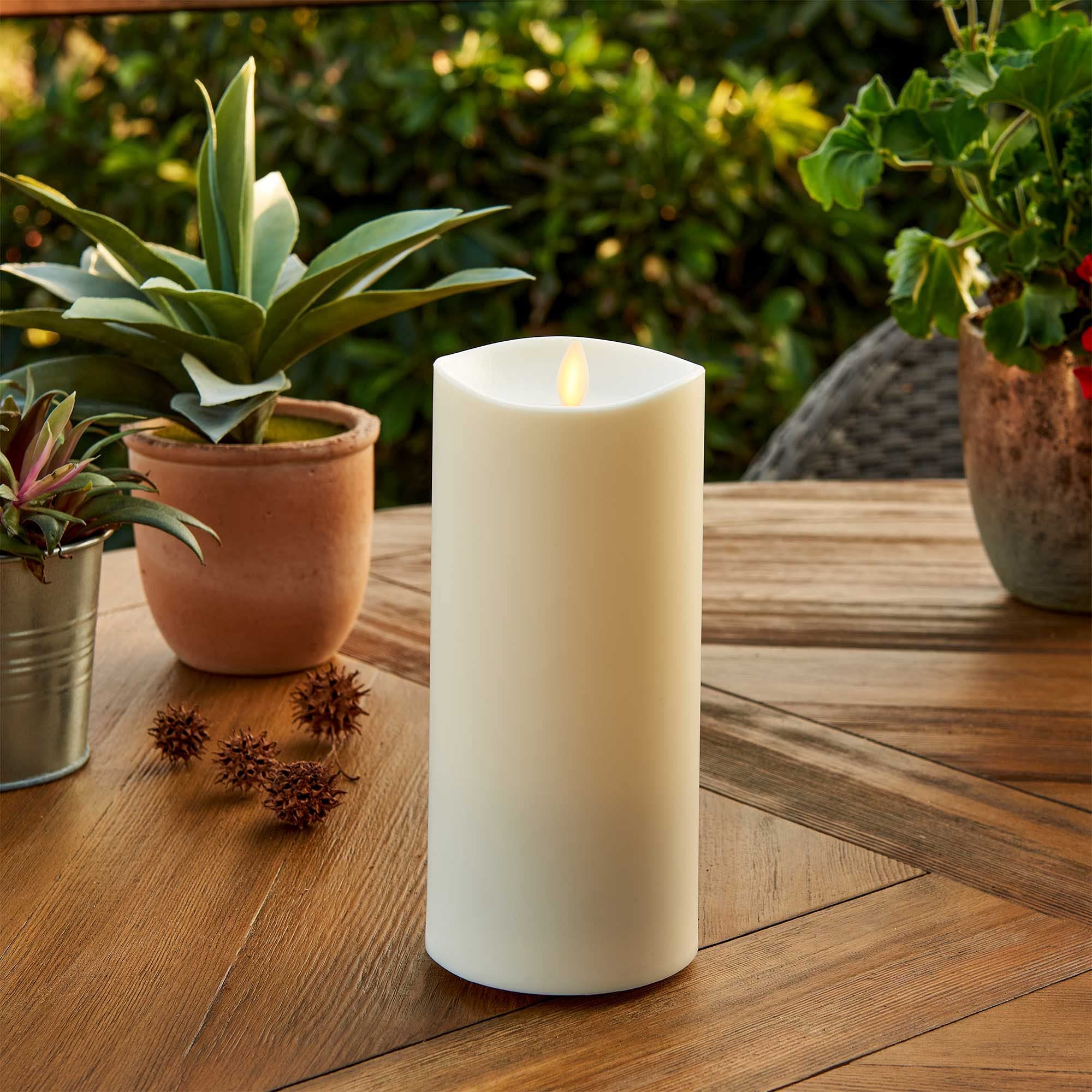 Luminara Realistic Artificial Moving Flame LED Pillar Candle - IPX4 Waterproof Battery Operated Outdoor Candles for Christmas, Halloween, Weddings & Patio Decor - Remote Included - Ivory - 6