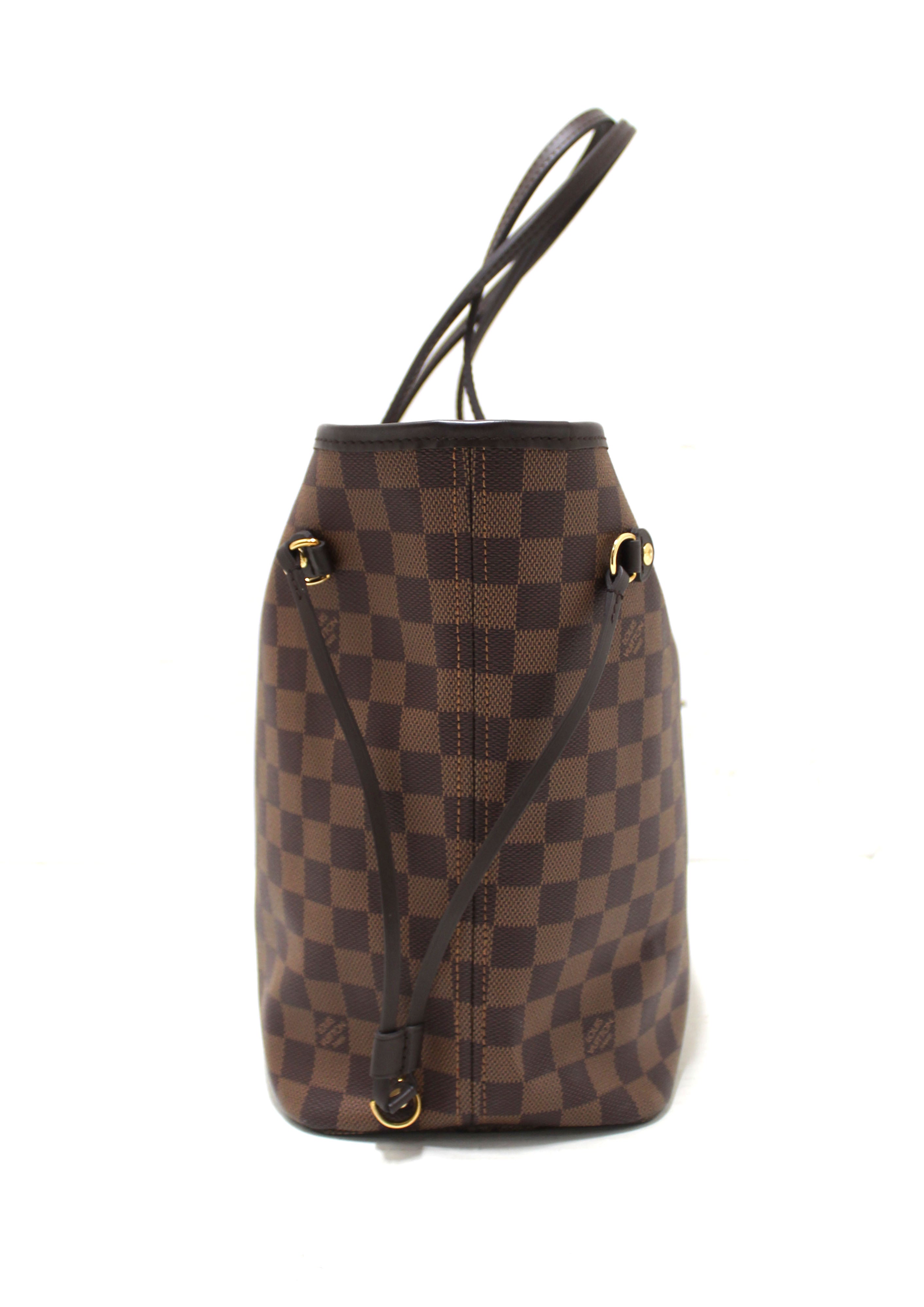 Authentic Louis Vuitton Damier Ebene Canvas Neverfull MM Tote Bag with Red Interior - Luxury Designer Shoulder Bag for Women, Perfect for Work, Travel & Everyday Use