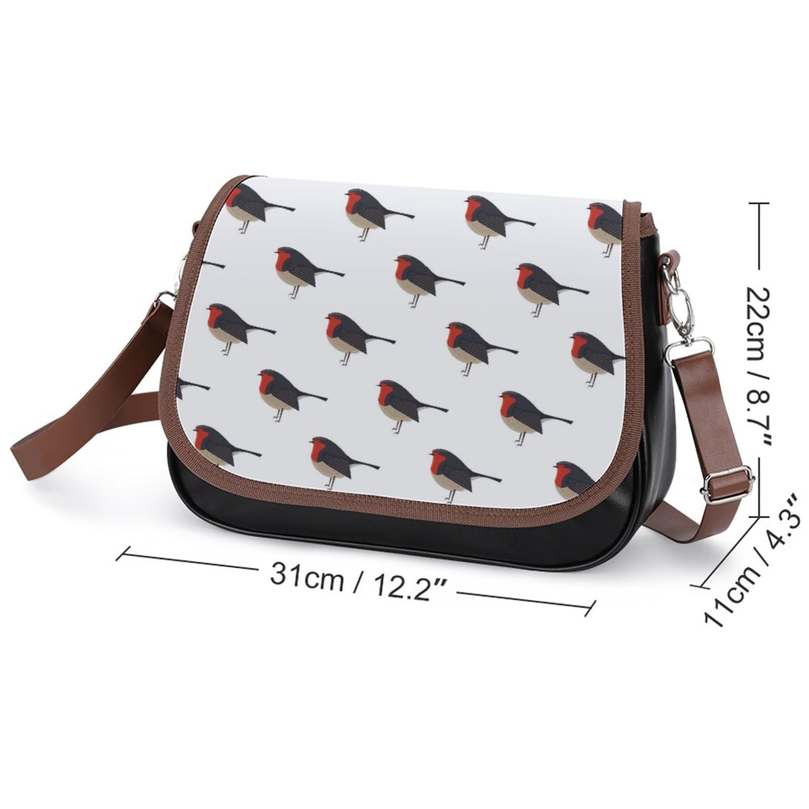 Women's Leather Robin Bird Print Crossbody Shoulder Bag - Stylish Tote Handbag Purse for Office, Travel & Everyday Use