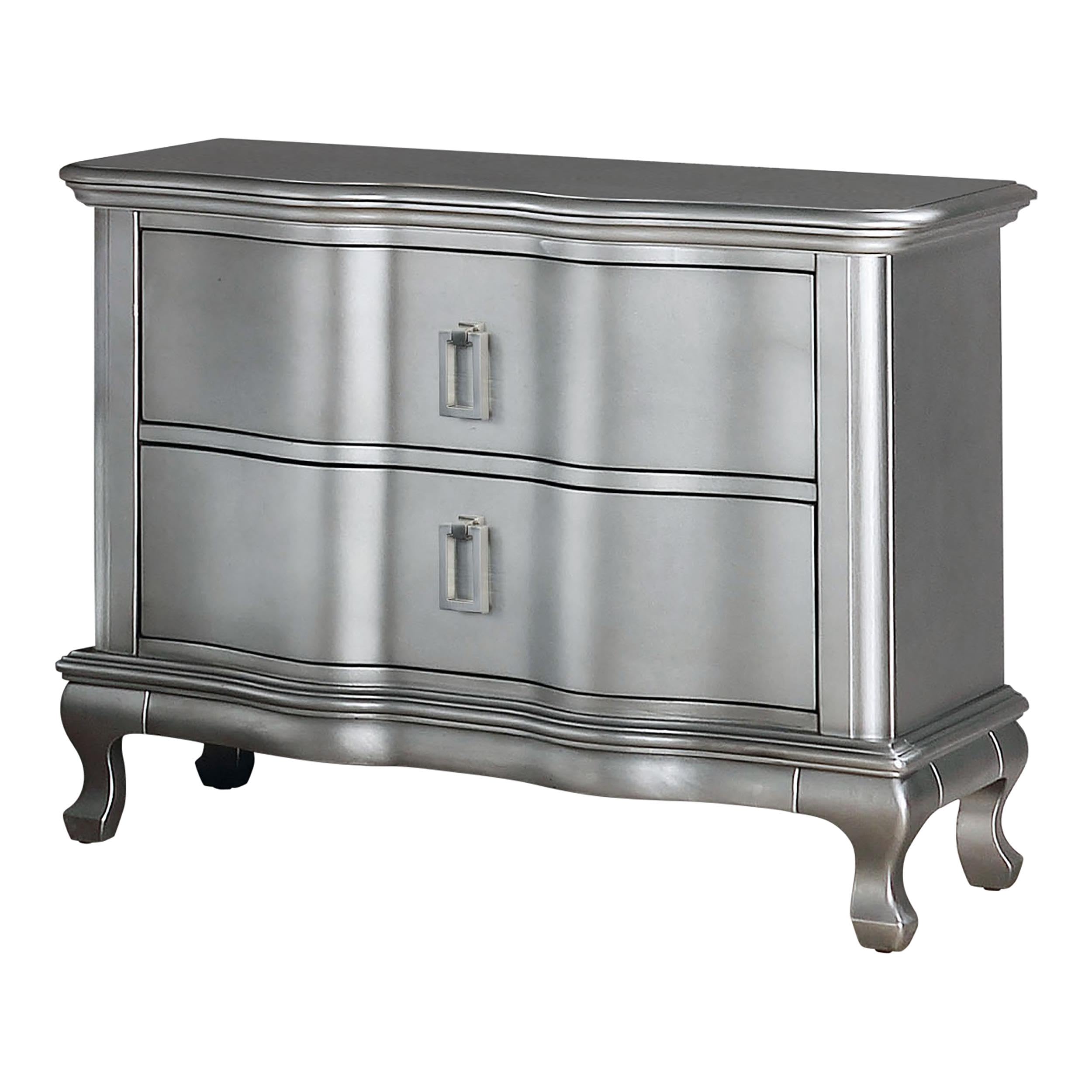 Furniture of America FOA Pappa Glam 3-Piece Silver Wood Bedroom Set - Queen Size Bed Frame with 2 Nightstands for Modern Master Bedroom Decor