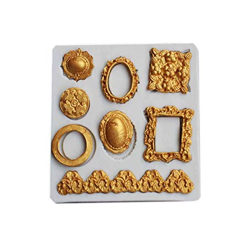 2Pcs Bee Crown Key Mirror Heart Lace Photo Frame Silicone Molds - Fondant, Chocolate, Candy, Soap, Resin Craft Molds for DIY Desserts, Cupcake Toppers, Ice Cubes & Birthday Party Decorations - Perfect for Baking, Cake Decorating and Handmade Crafts