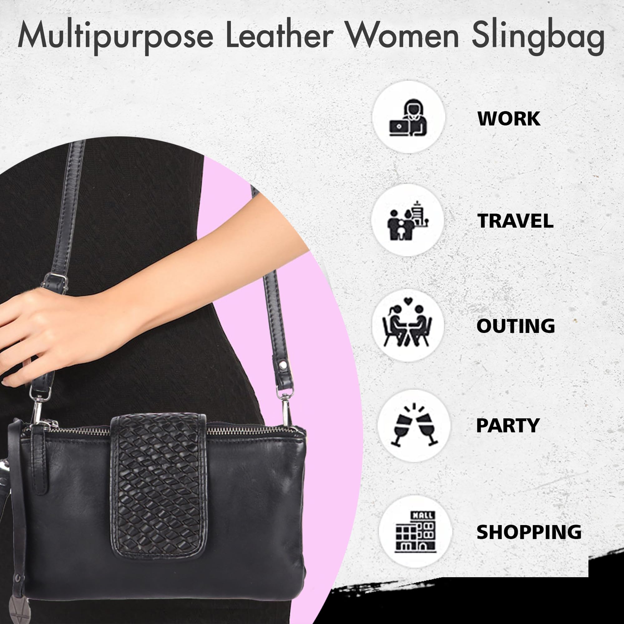 Genuine Leather Crossbody Sling Bag for Women - Adjustable Strap Fashion Shoulder Bag, Perfect for Work, Travel & Everyday Use