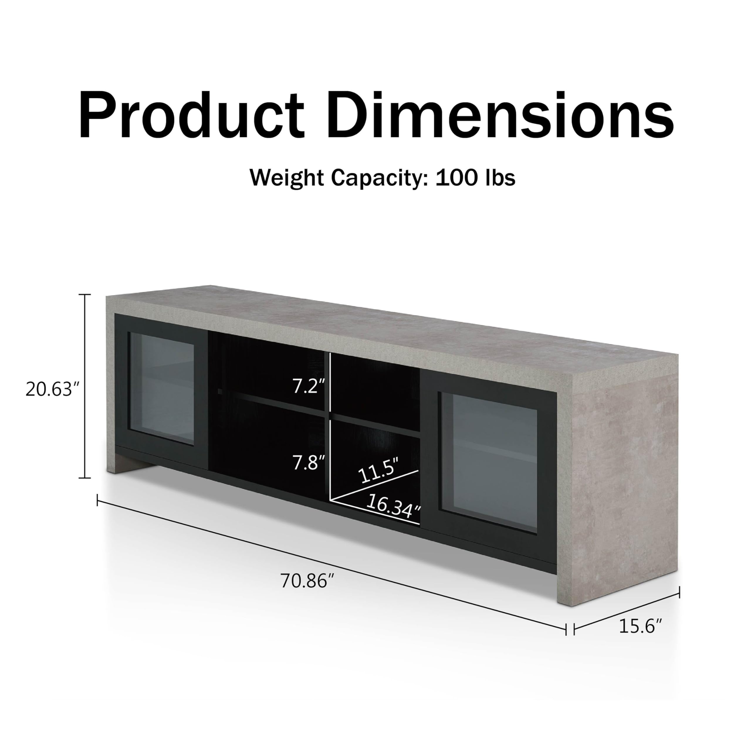 Modern Sliding Glass Door TV Stand - Black & Cement Finish - 24/7 Shop at Home Nouel - Perfect for Living Room, Bedroom & Home Theater Setup