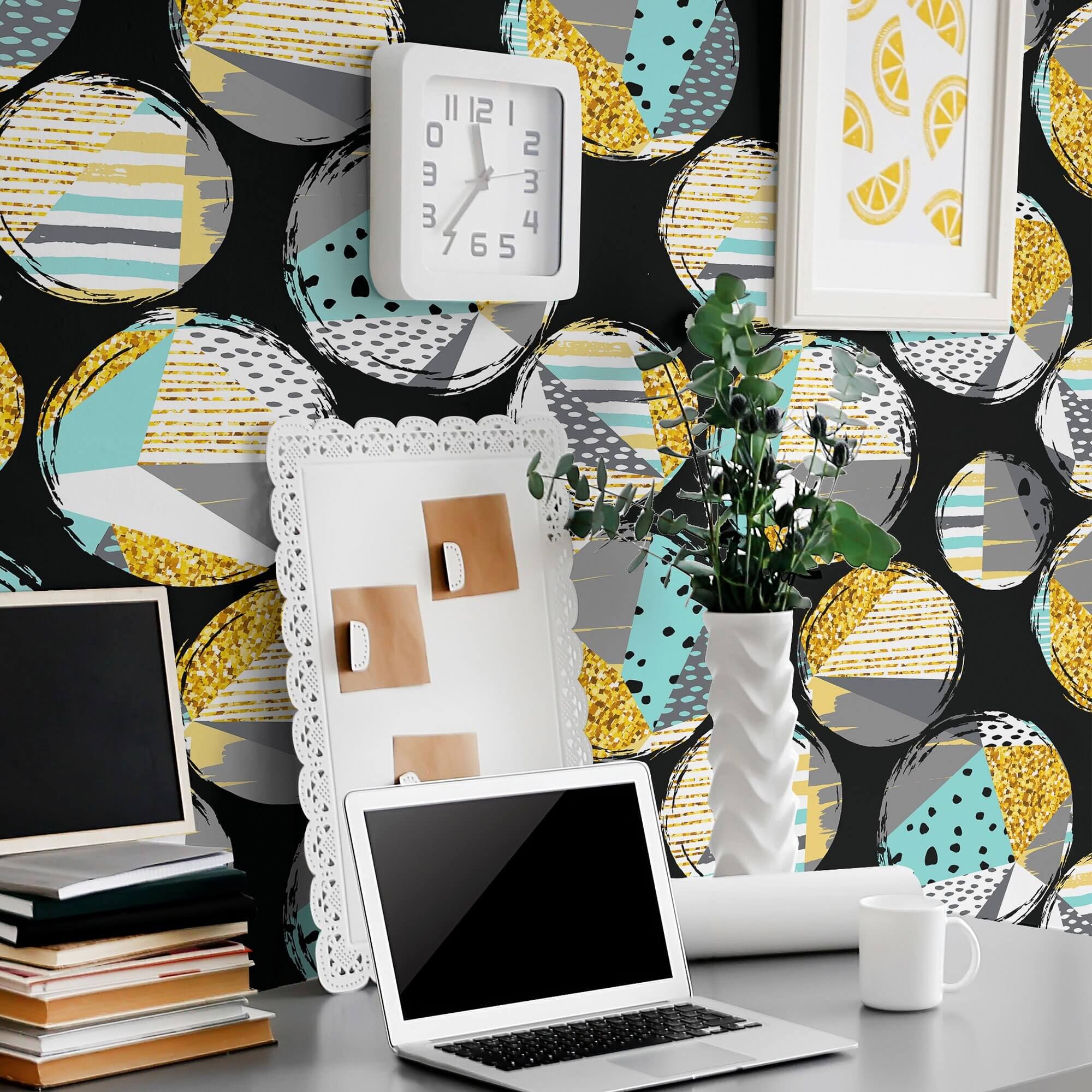 Stylish Mint Green & Gold Geometric Peel and Stick Removable Wallpaper for Teens - Perfect for Bedroom, Dorm Room, and Home Decor