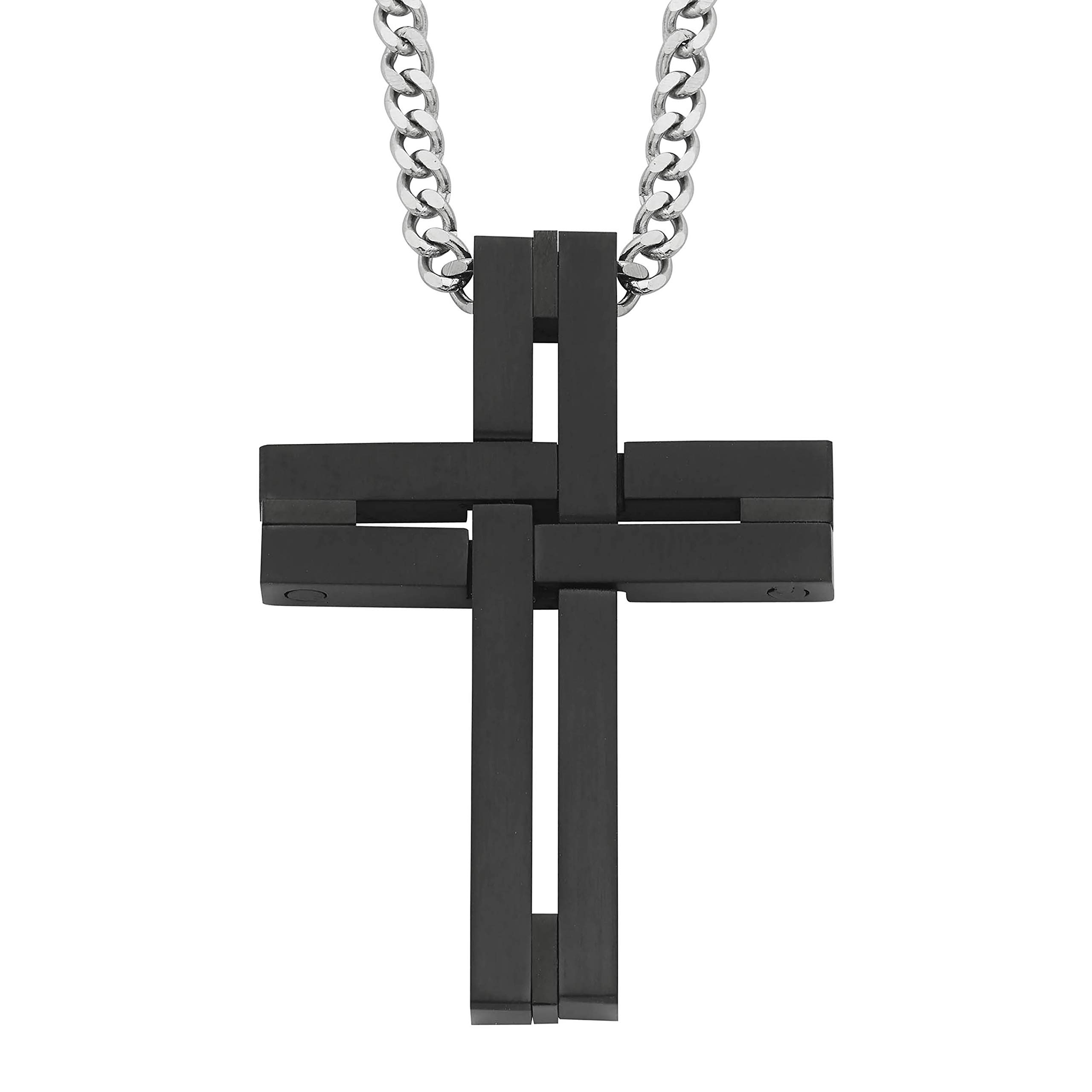 316L Stainless Steel Men's Cross Pendant Necklace - Interlocking Woven Cross Design with 24