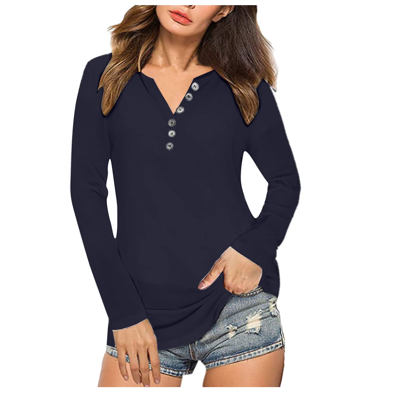 Holzkary Women's Casual Long Sleeve Solid Color Blouse - Fashionable Work Shirt & Workout Top for Office, Yoga & Everyday Wear