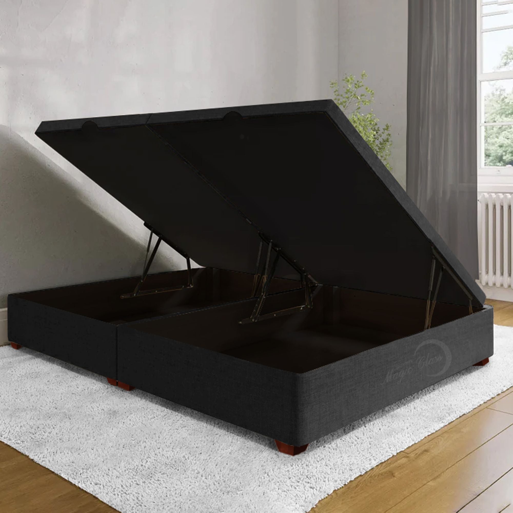Black Storage Bed Frame 120x43cm with Hydraulic Opening - Perfect for Guest Rooms, Small Apartments & Space-Saving Bedroom Solutions