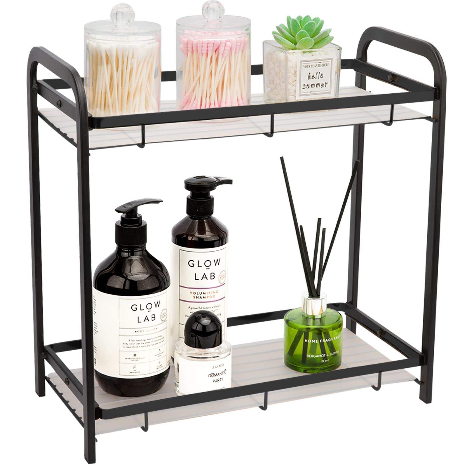 2 Tier Bathroom Counter Organizer - Premium Space-Saving Vanity & Makeup Storage Shelf for Bathroom Countertop, Under Sink Kitchen Spice Rack - Black | Perfect for Cosmetics, Toiletries & Small Bathroom Essentials Organization