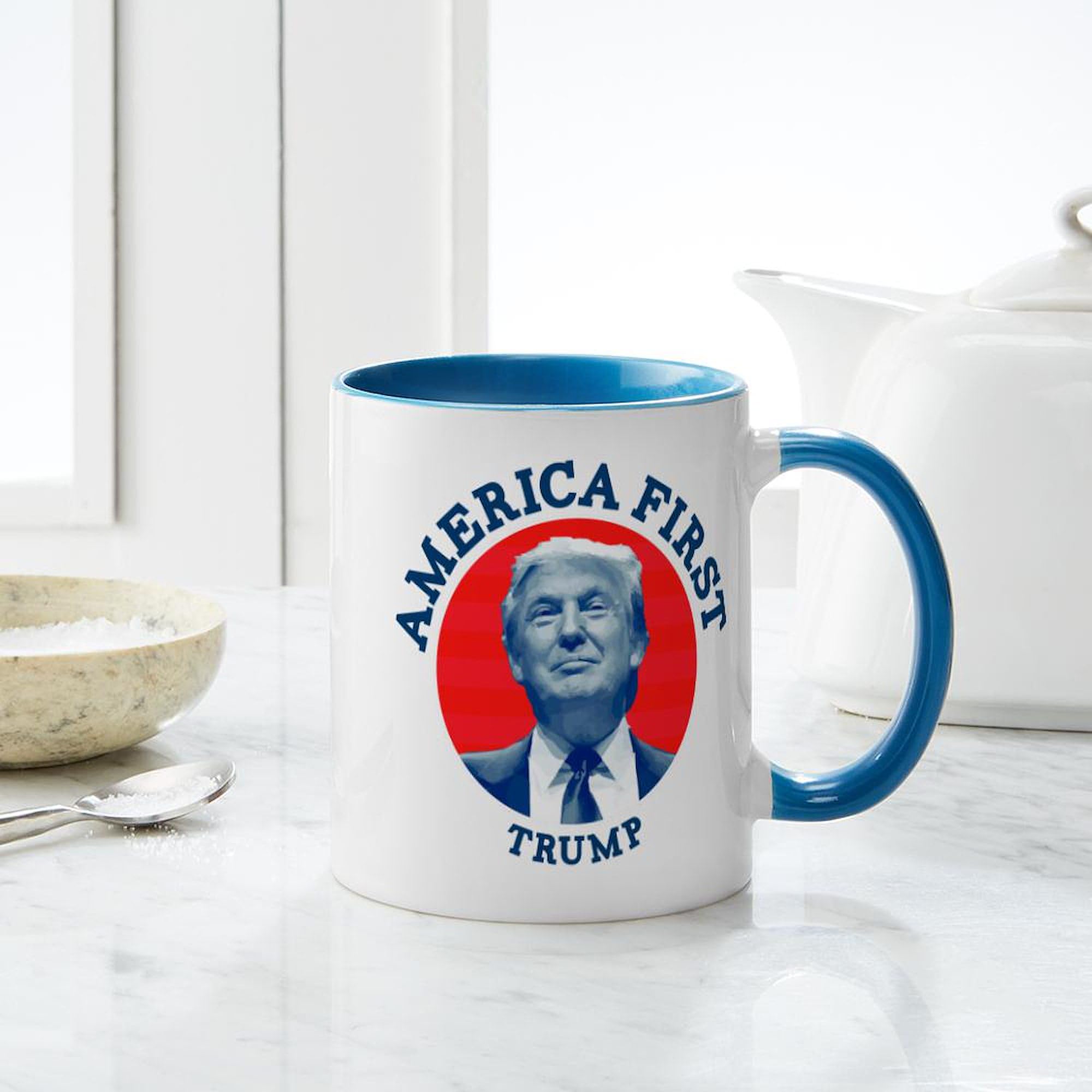 America First Trump 11 oz (325 ml) Ceramic Coffee Mug - Patriotic Gift for Conservatives, Republican Supporters - Perfect for Home, Office & Political Events