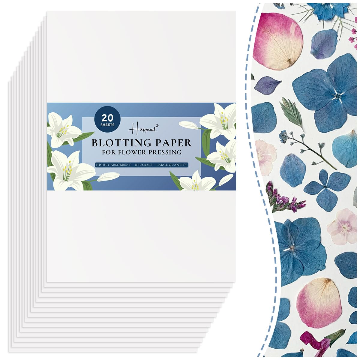 20 Sheets A4 Size Blotting Paper for Flower Pressing Kit - Large Absorbent Herbarium Paper for Drying Flowers, Botanical Specimen Preservation & DIY Craft Projects - Perfect for Adults, Artists & Nature Enthusiasts (20 White Sheets) - Ideal for Wedding Bouquet Preservation, Scrapbooking & Botanical Art Projects
