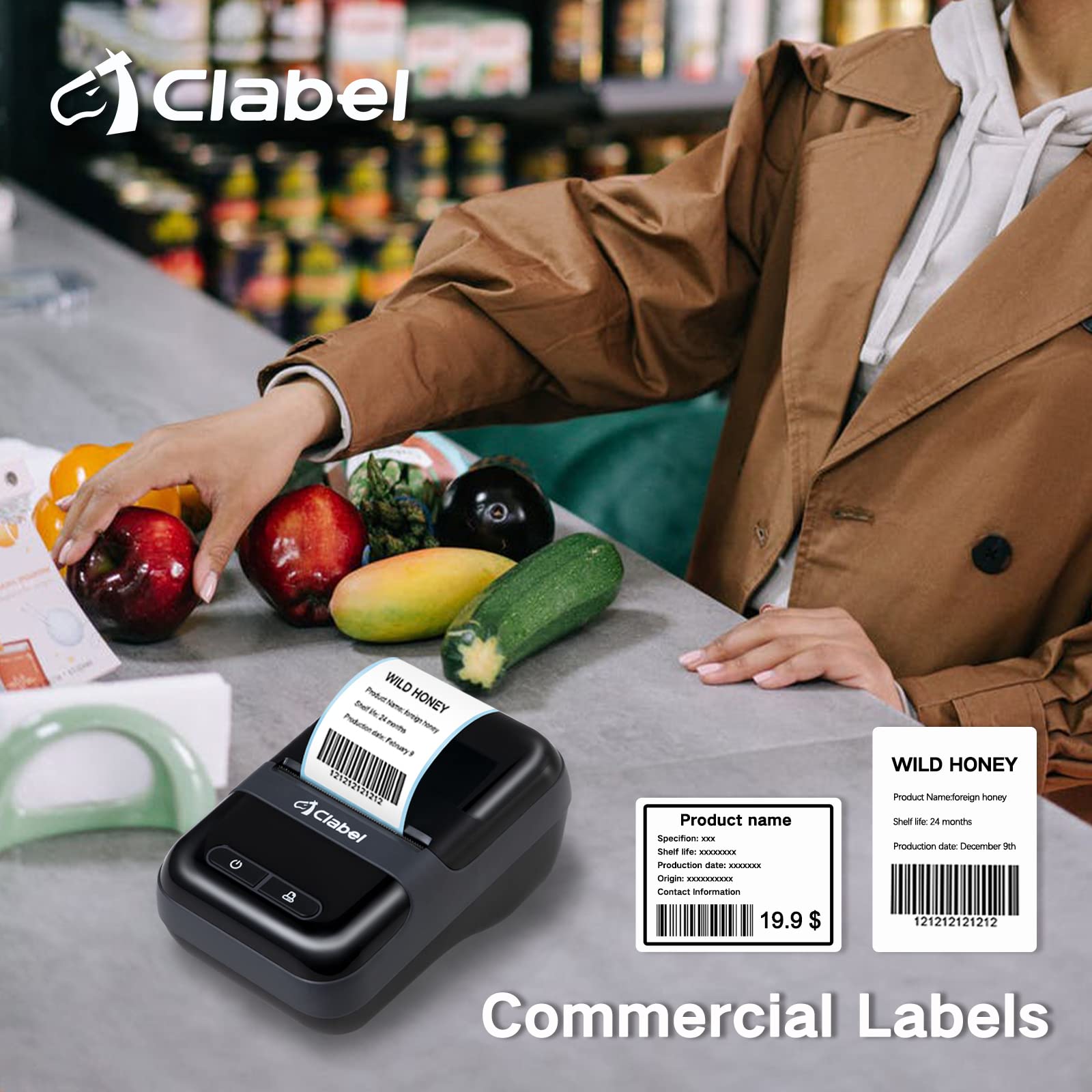 CLABEL 220B Portable Wireless Barcode Label Printer - Mini Thermal Label Maker for Retail, Small Business & Shipping - iOS Compatible for QR Code & Barcode Printing (Black) | Perfect for Amazon FBA, Etsy Sellers & Home Organization