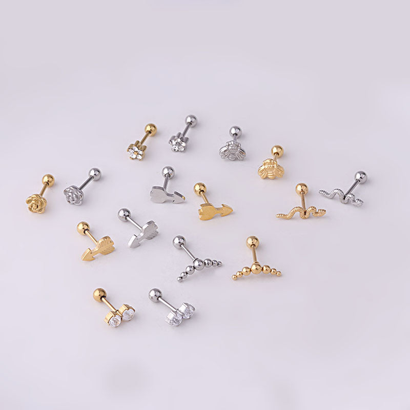 20G Cartilage Tiny Stud Earrings - Snake & Flower Conch Ear Studs for Women | HSPJ681 | Perfect for Daily Wear, Parties & Gifts