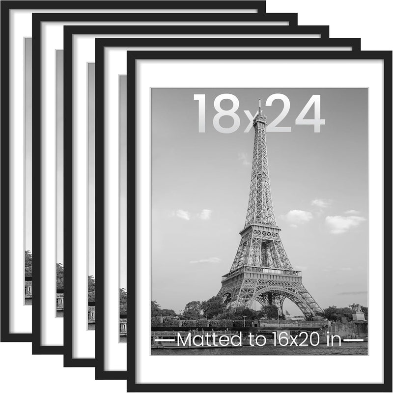 5 Piece Wall Gallery Picture Collage Frame Set - Black Wooden Photo Frames for Home Decor, Living Room, Bedroom & Office Display