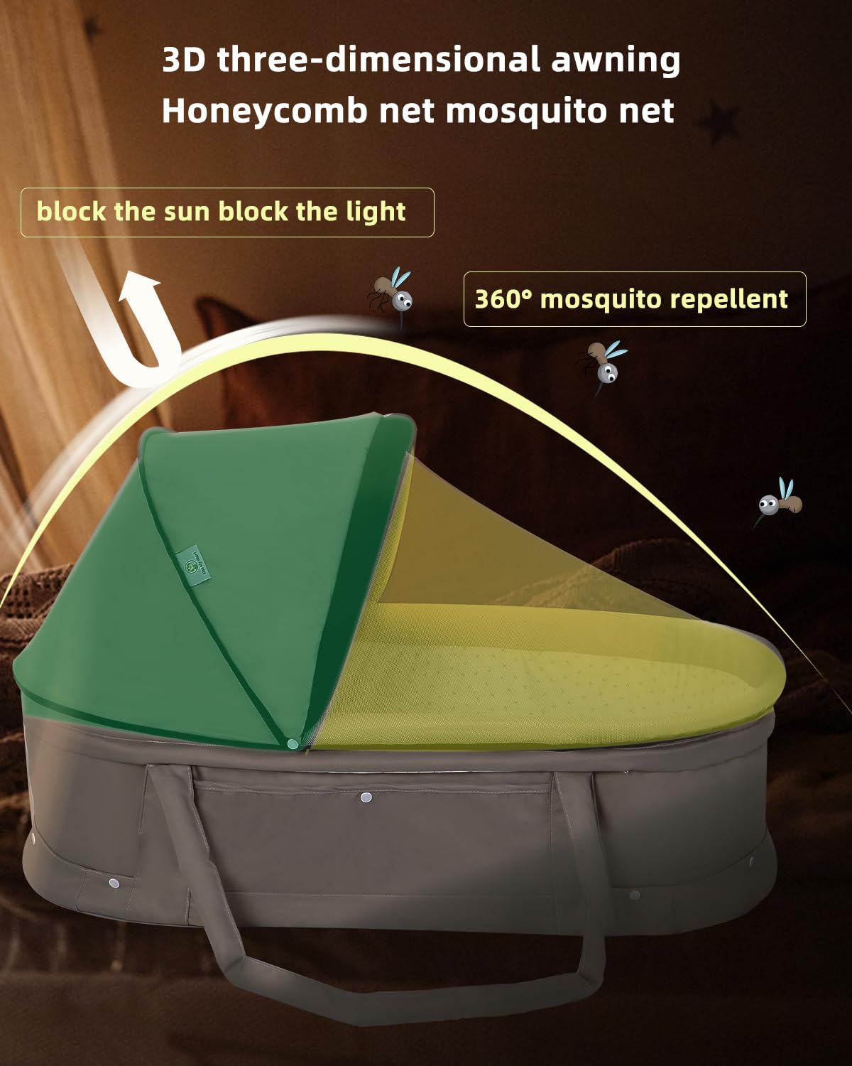 Portable Baby Bassinet for Travel - 2-in-1 Canopy Mini Crib & Co-Sleeper Bed for Newborns & Infants | Lightweight, Foldable & Safe | Perfect for Home, Nursery, Camping & Airplane Travel (Green)