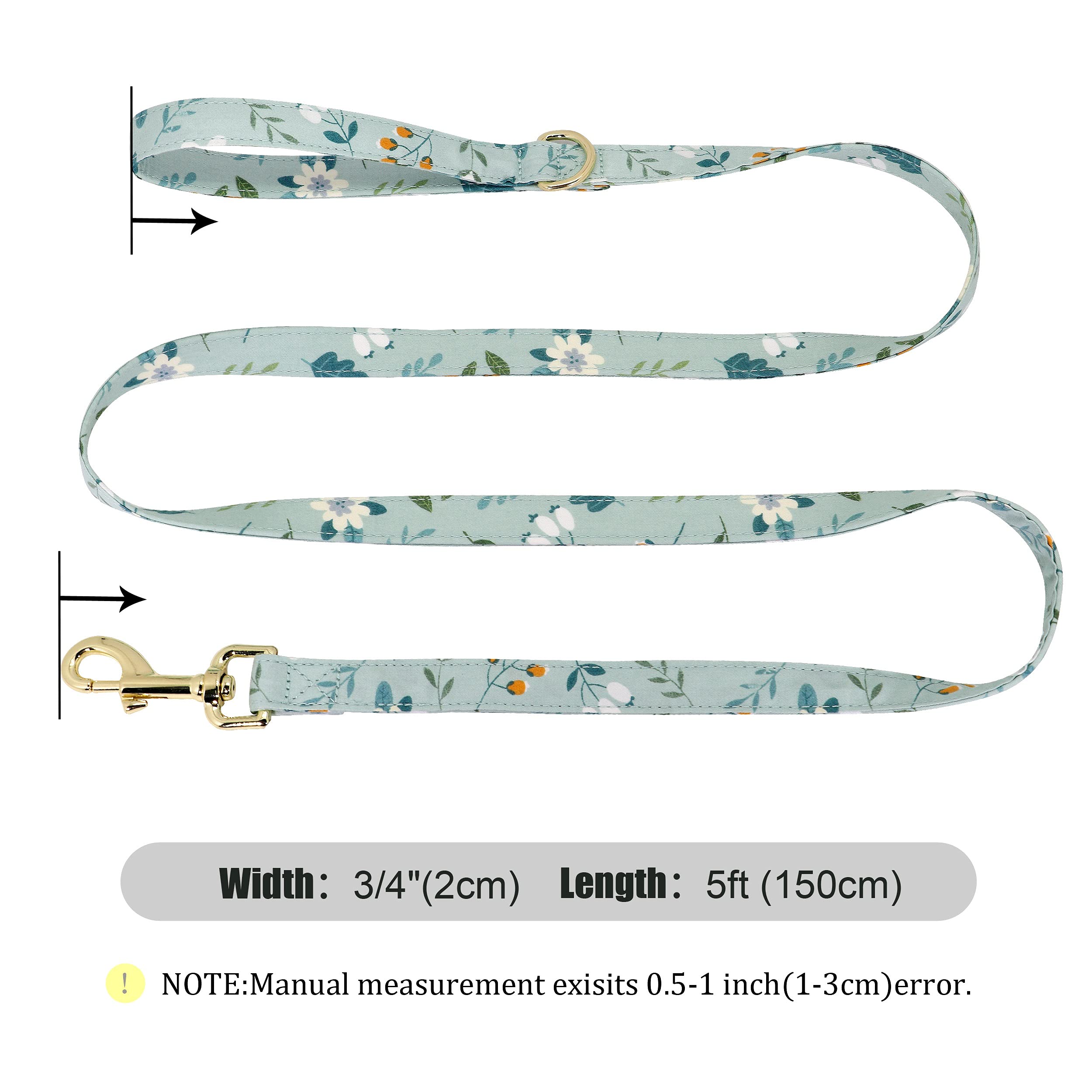 Beirui Custom Floral Dog Collar and Leash Set for Small Female Dogs - Personalized Engraved Pet Collar with Gold Buckle (Gardenia Pattern, Medium Size) - Perfect for Weddings, Flower Girl Outfits & Special Occasions