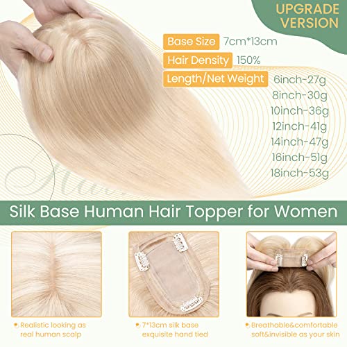Clip in Human Hair Topper with Silk Base - Natural Looking Hairpiece for Thinning Hair - Perfect for Daily Wear, Special Occasions & Styling