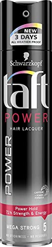 Schwarzkopf Taft Power Hair Lacquer Mega Strong 5 - 250ml (8.45 OZ) | Ultra-Hold Hairspray for All-Day Volume & Control | Perfect for Styling, Curls & Updos