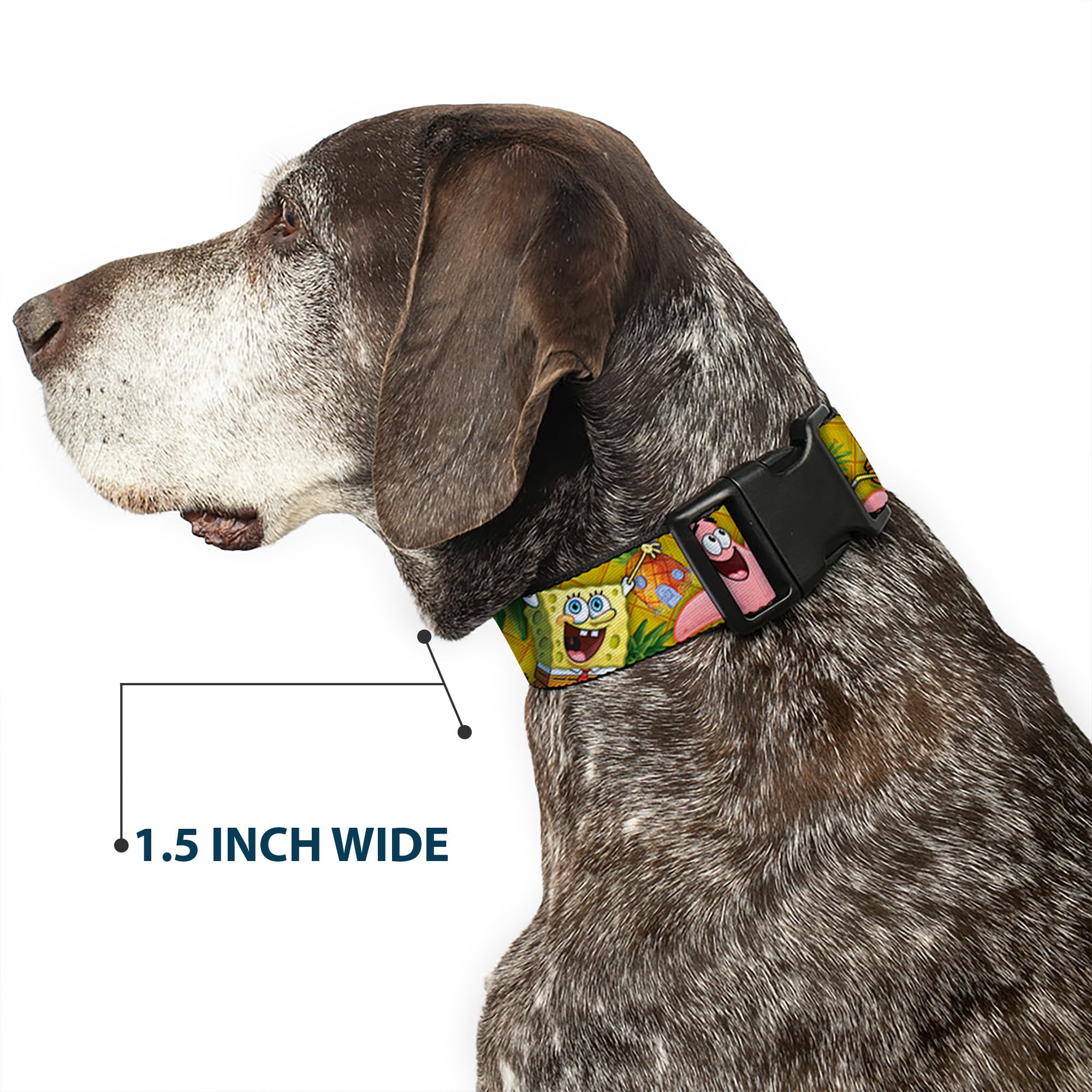 Spongebob & Patrick Starfish Dog Collar - Adjustable 16-23 Inch, 1.5 Inch Wide Nylon Pet Collar with Plastic Clip | Fun Cartoon Character Design for Small & Medium Dogs | Perfect for Costume Parties, Beach Outings & Themed Events
