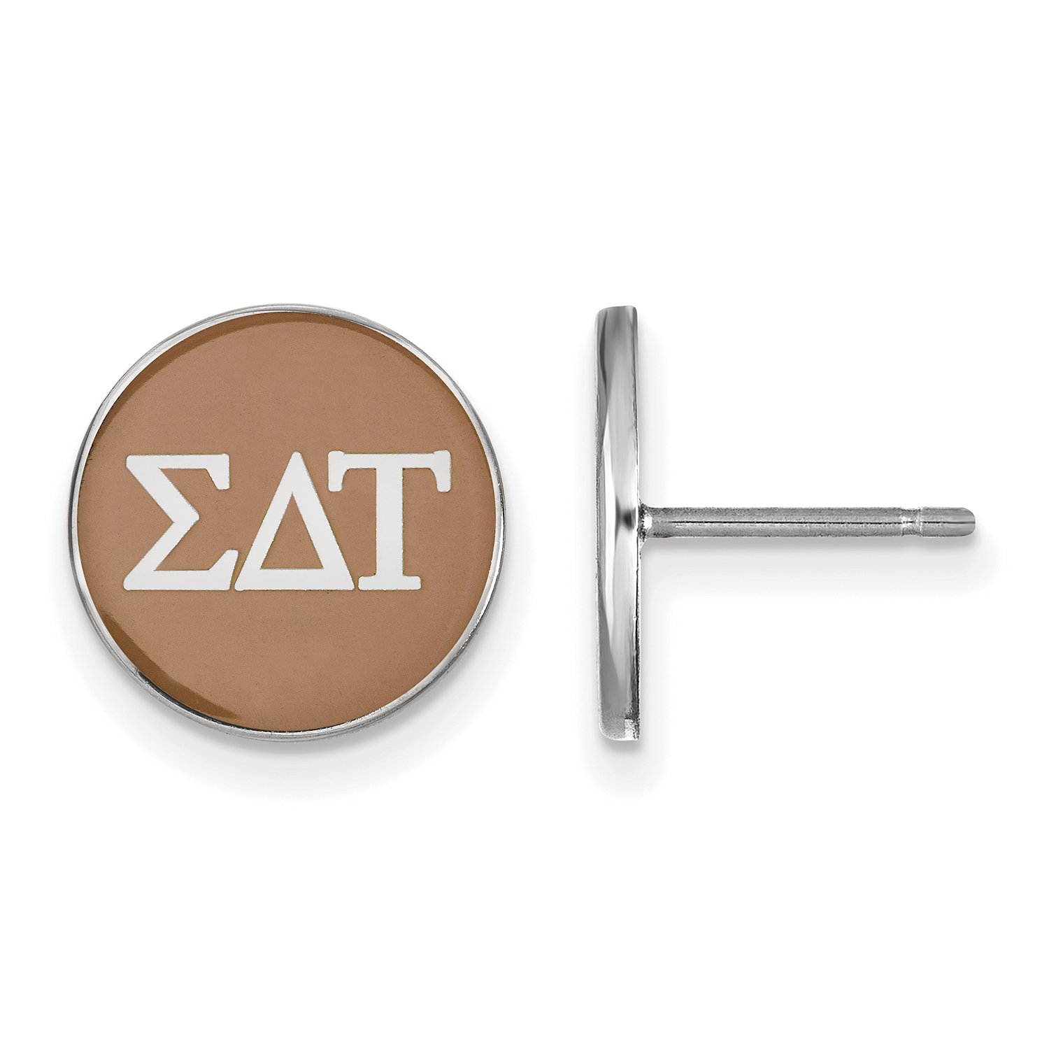 Sterling Silver Sigma Delta Tau Enameled Post Earrings for Women - Greek Letter Sorority Jewelry Gift for Sisters, Perfect for Formal Events & Sisterhood Celebrations