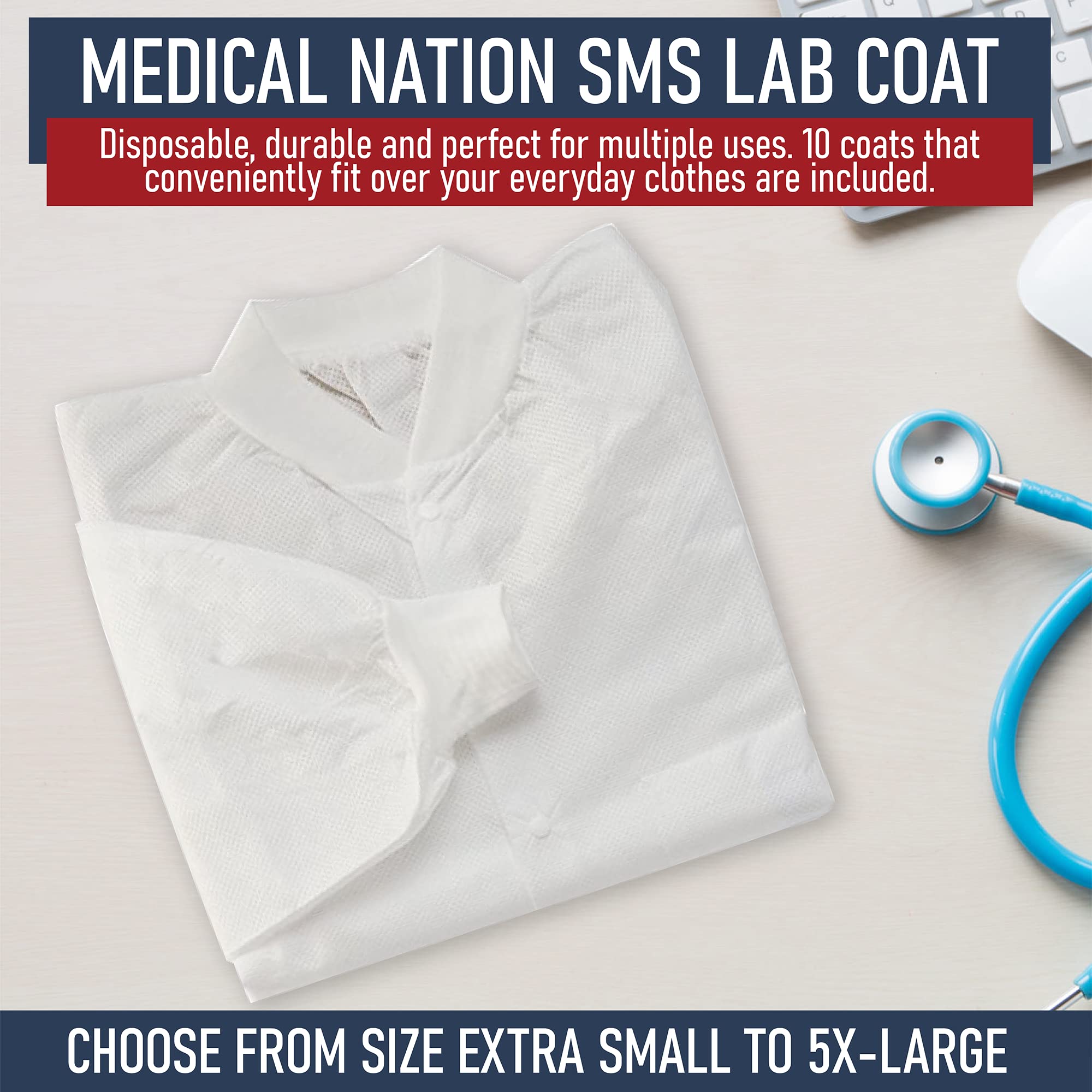 Disposable Lab Coats for Adults - White SMS Material with 3 Pockets | Durable & Comfortable Lab Wear (XS-5XL) | Perfect for Medical, Laboratory & Industrial Use