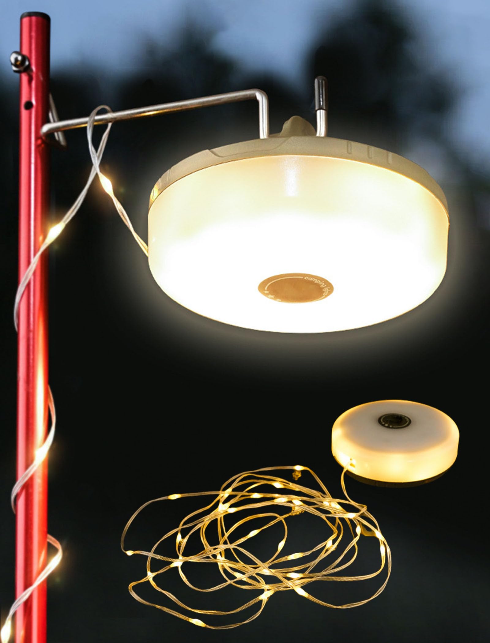4-in-1 Rechargeable Camping String Lights - Waterproof Outdoor Hanging Lantern for Tent, Yard, Bedroom & Christmas Decor | Portable Retractable LED Camper Lights for Camping, Patio & Home Decoration