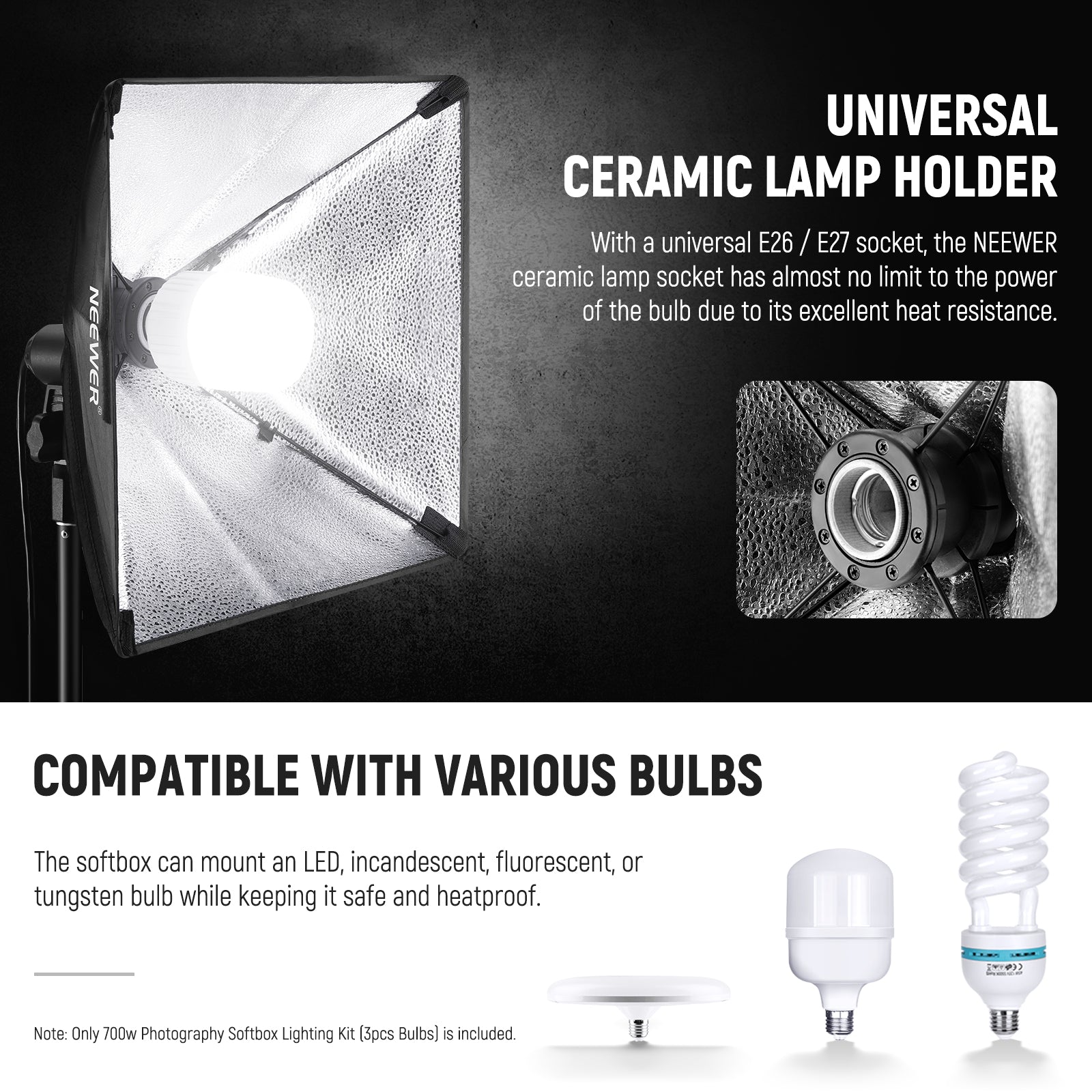 NEEWER NK200 24x24/60x60CM 700W Professional Photography Softbox Lighting Kit - Perfect for Studio Portraits, Product Photography & YouTube Videos