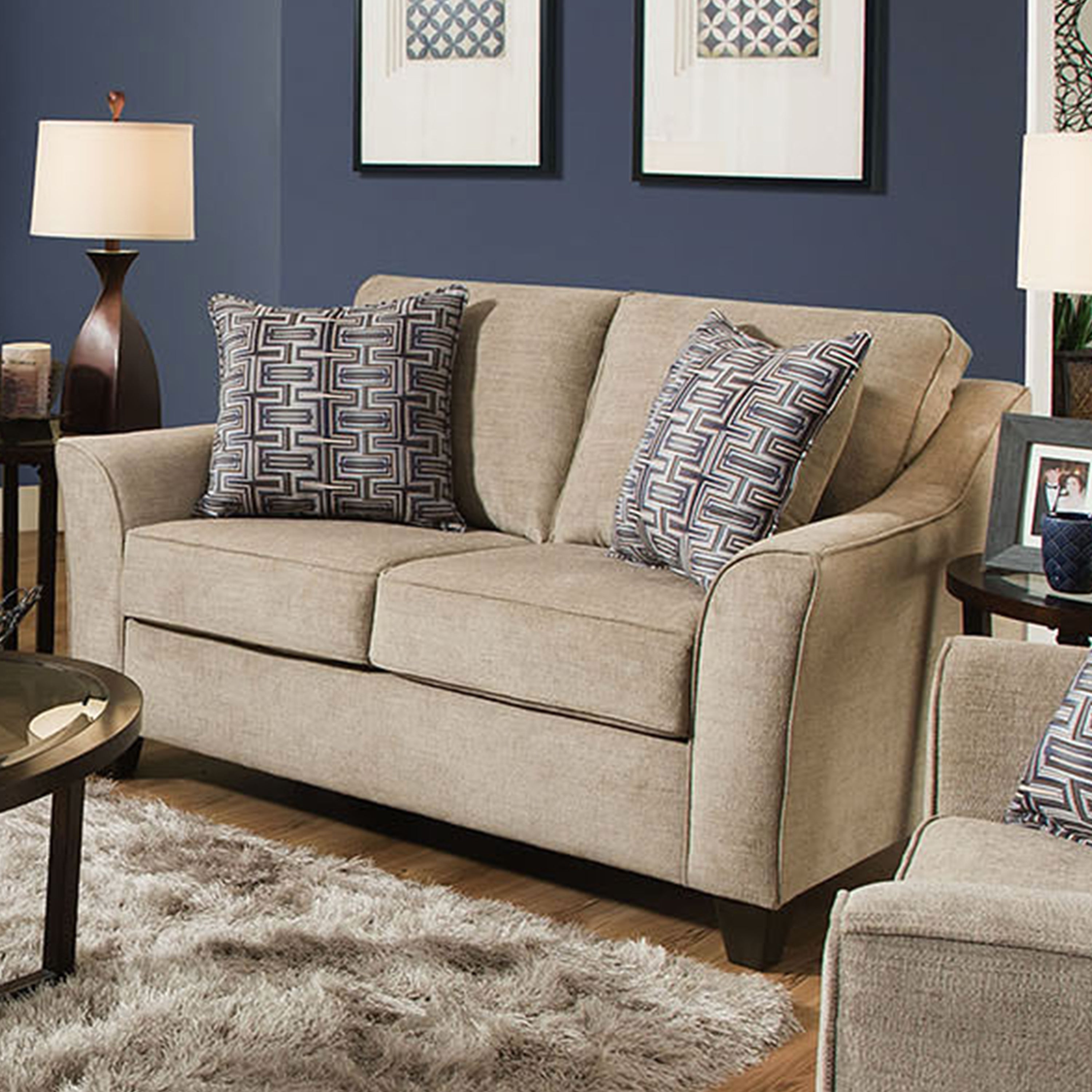Alva Transitional Style Fabric Flared Arm Loveseat Sofa in Taupe - Comfortable Small Couch for Living Room, Apartment, or Dorm