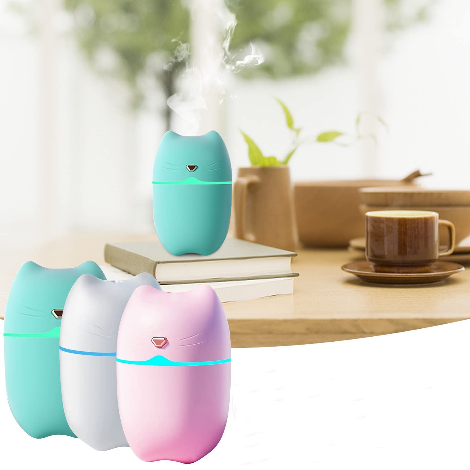 Keyiwa 260ml USB Humidifier with LED Color Changing Lights - Essential Oil Diffuser for Bedroom, Home, Office | Air Purifier & Aromatherapy Device for Better Sleep, Skin Care & Relaxation (Green)