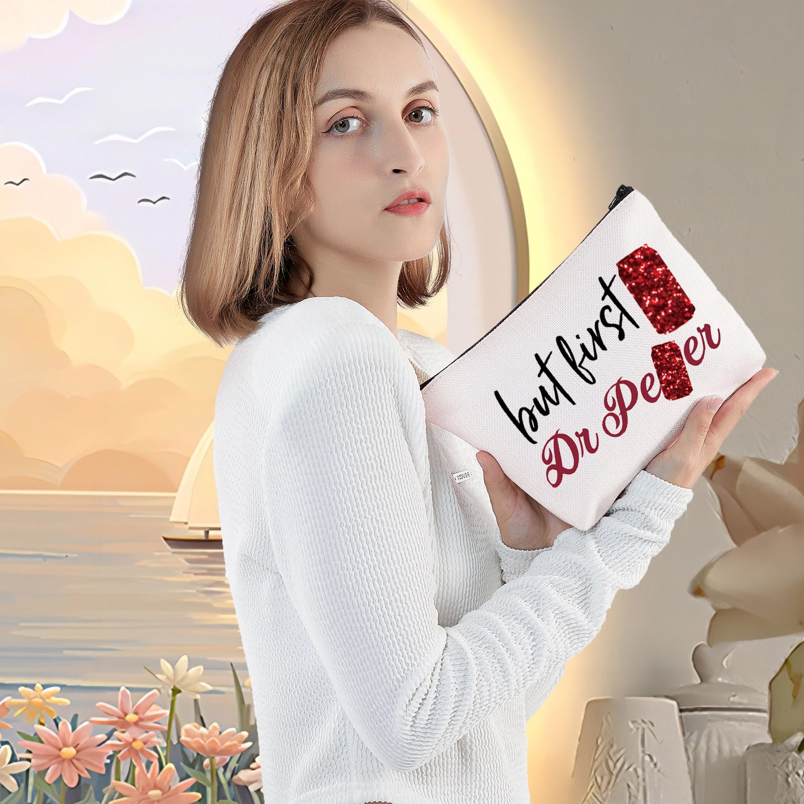 LEVLO Funny Drinks Lover Cosmetic Makeup Bag - Cute Zipper Pouch for Drinks Fans - Perfect Gift for Friends & Family - Ideal for Travel, Parties, and Daily Makeup Storage (First Pepper Design)