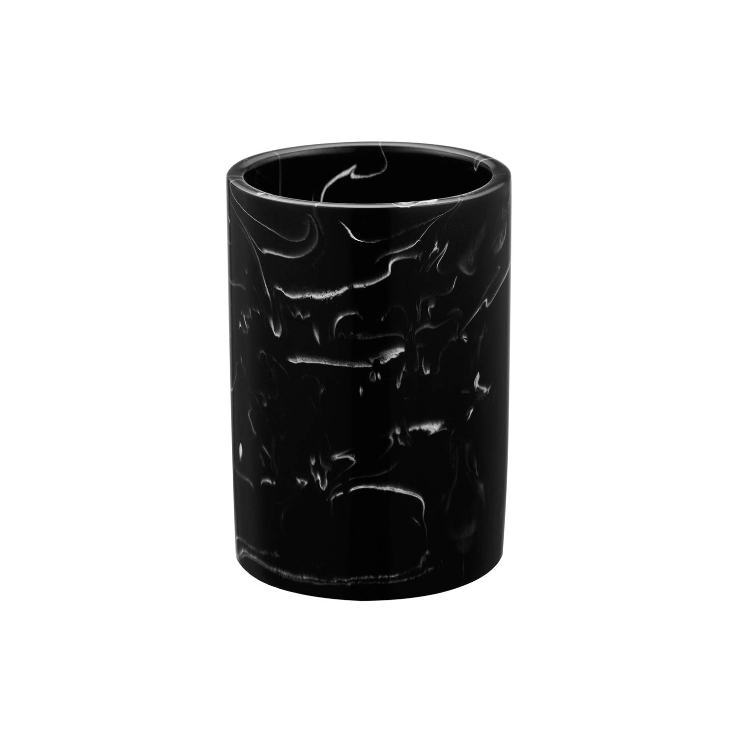 Premium Resin Bathroom Cup - Imitation Black Marble Toothbrush & Makeup Brush Holder for Bathroom, Office, Vanity (Ink Black) | Stylish Storage for Toothpaste, Pens & Cosmetics