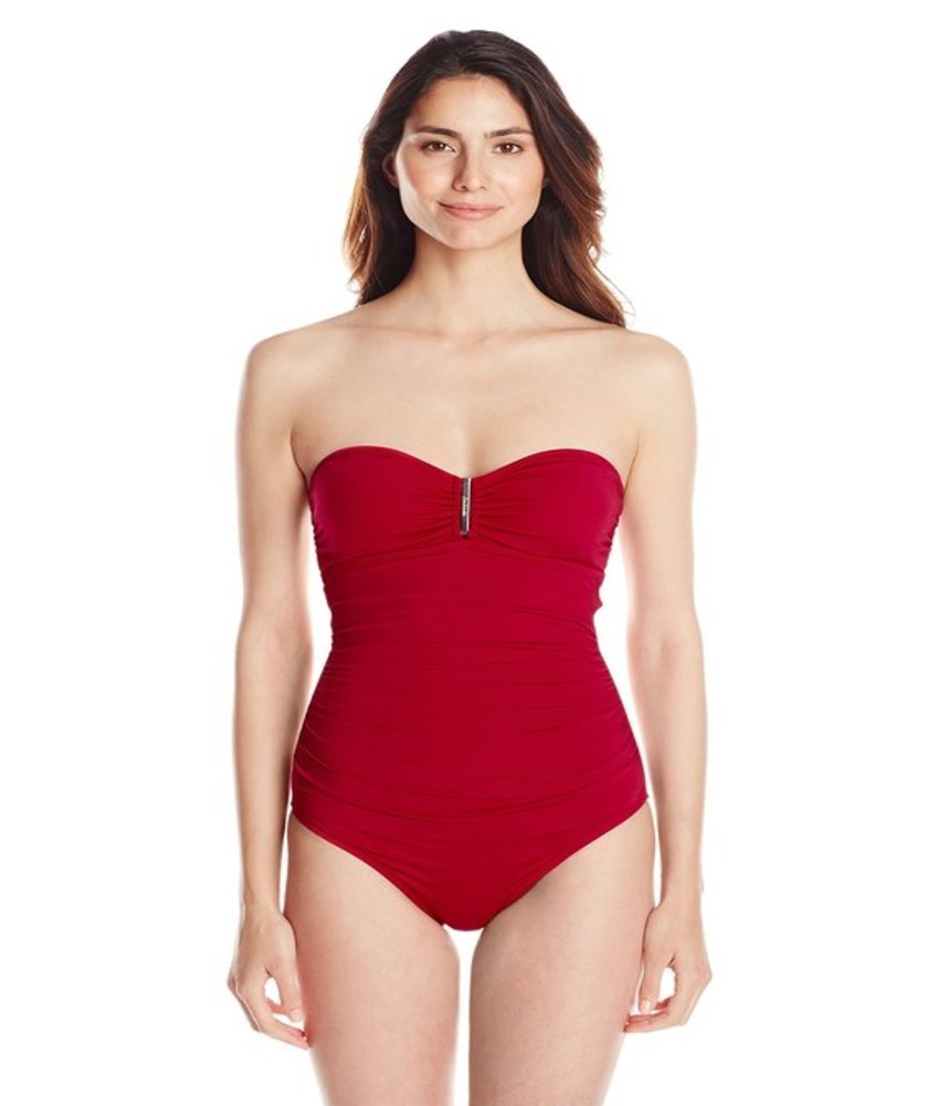 Calvin Klein Women's Strawberry Print Bandeau One-Piece Swimsuit - Size 16 | Sexy Summer Swimwear for Beach, Pool & Vacation
