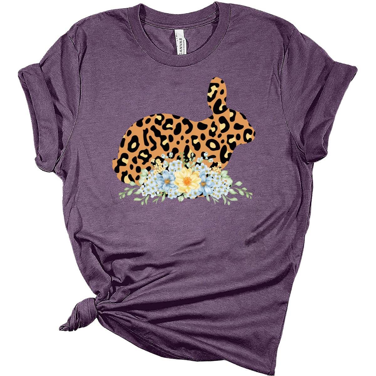 Easter Bunny Floral Leopard Print Women's T-Shirt - Cute Bella Style for Easter Celebrations, Spring Outfits & Casual Wear