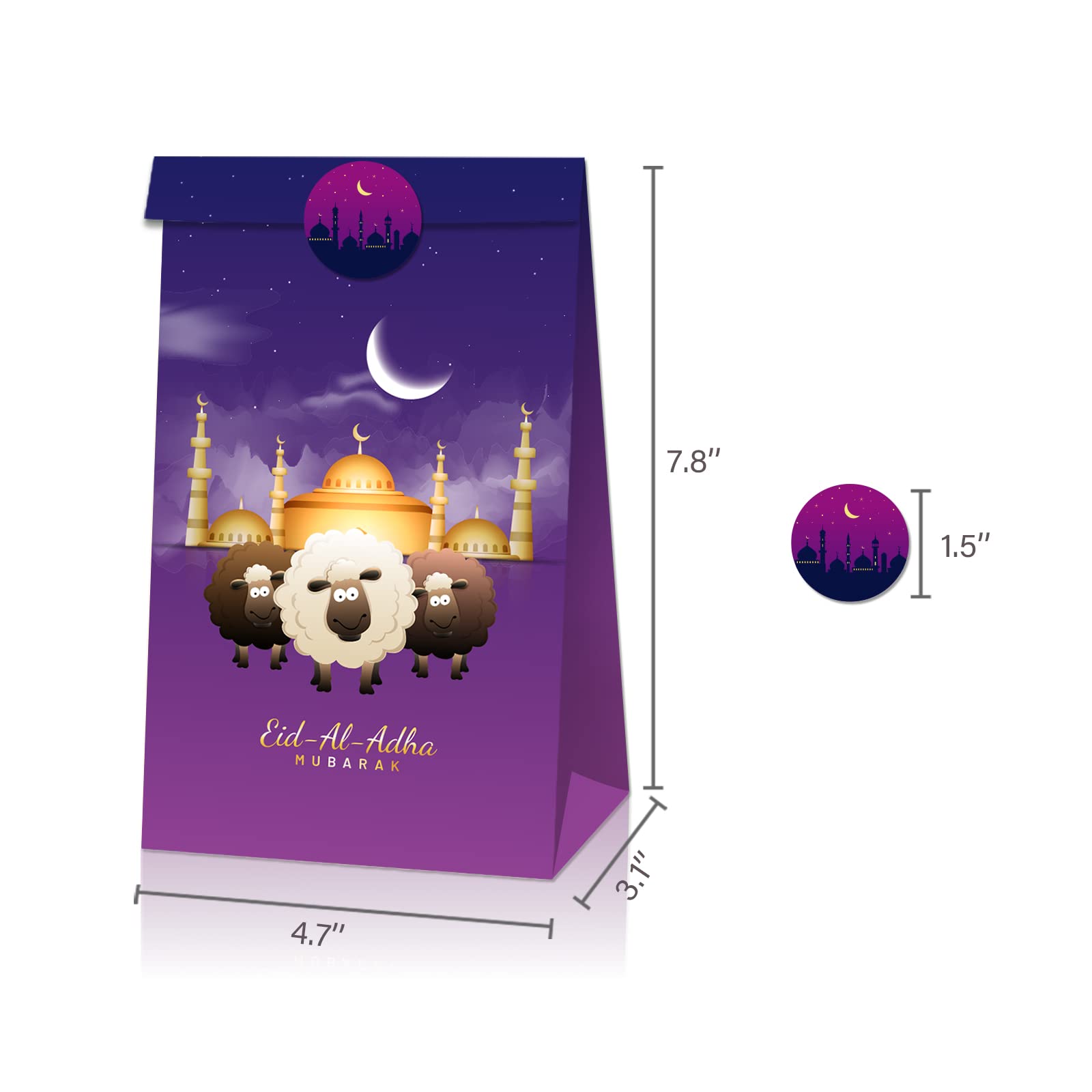 24PCS Eid Al Adha Party Goodie Bags - Islamic Muslim Celebration Treat Bags, Paper Gift Bags for Eid Party Decorations & Supplies - Perfect for Eid Al Adha Festivals, Mubarak Gifts & Islamic Holiday Events