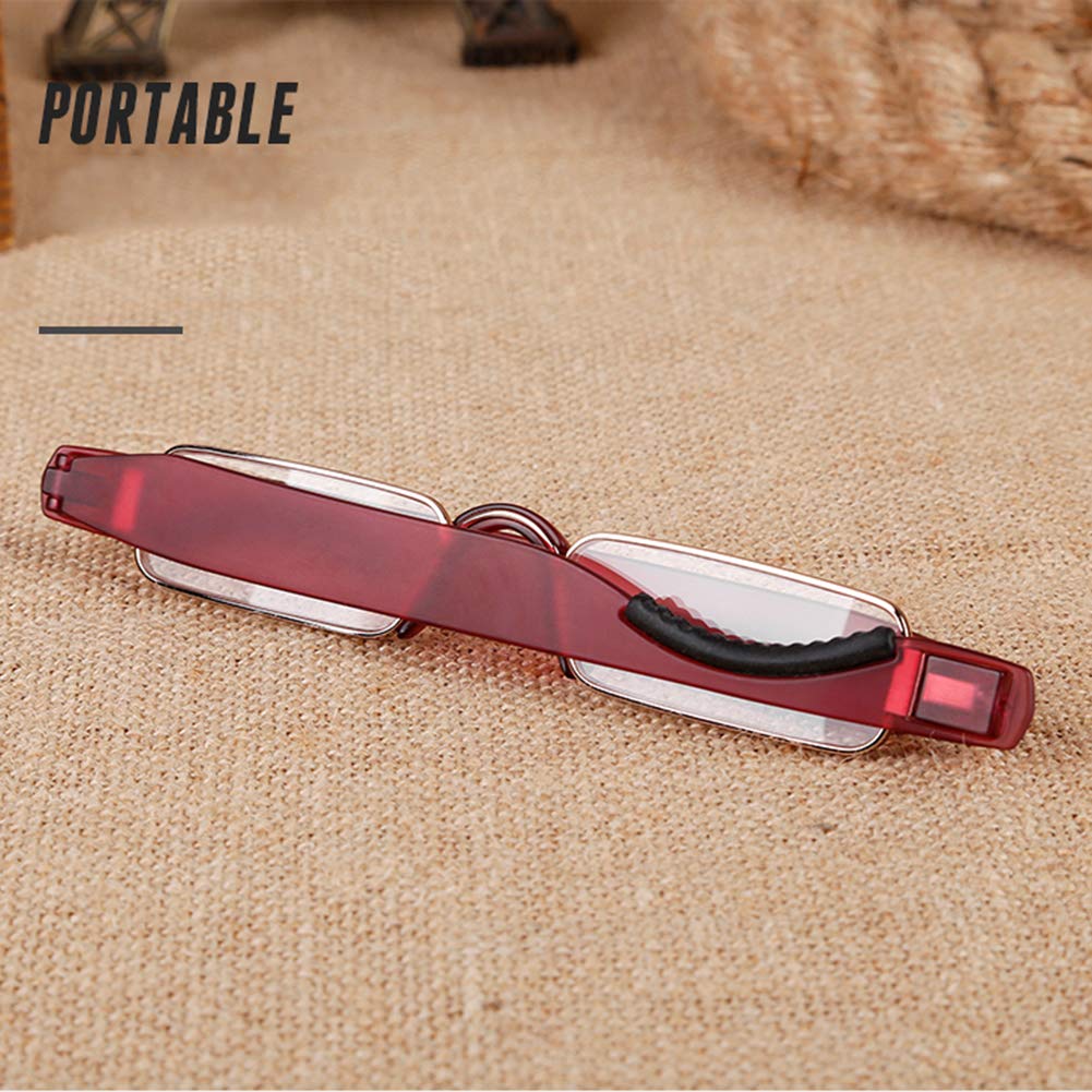 Foldable Slim Mini Reading Glasses with 360° Rotating Tube Pen Clip - Compact Metal Frame Optical Magnifier Glasses (Non-Prescription) - 4 Pack for Men & Women - Perfect for Reading, Office Work, and Travel