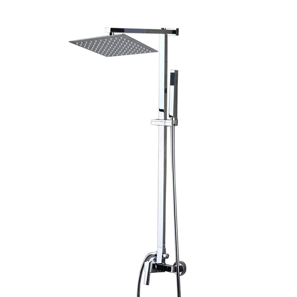 8 Inch Chrome Brass Bathroom Shower Set - Wall Mounted Square Stainless Steel Water Saving Faucet for Modern Bathrooms | Ultra-Thin Design for Space Saving | Perfect for Small Bathrooms & Luxury Showers