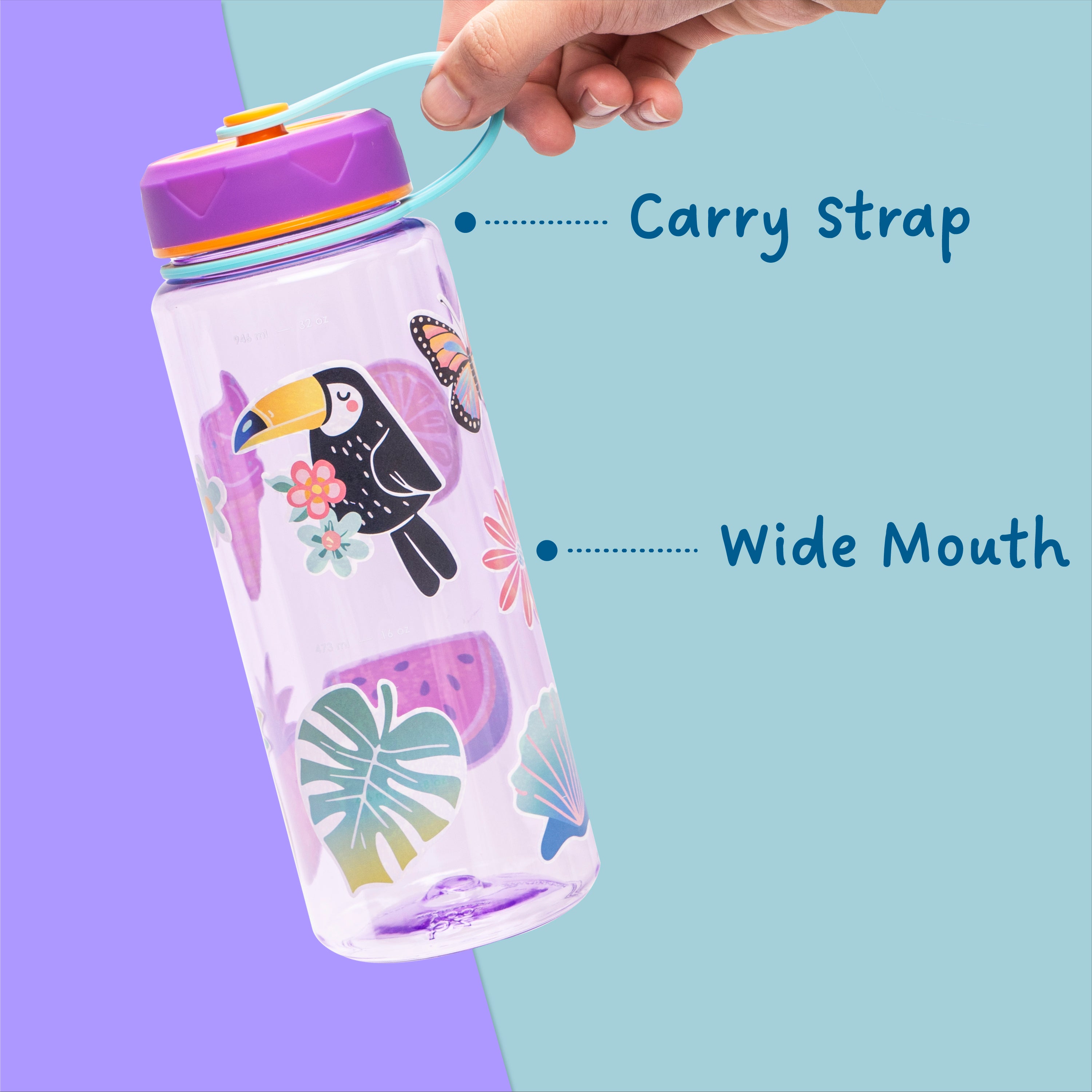 36oz Insulated Water Bottle with Leak-Proof Lid, Carry Strap & Measurement Markings - Purple - Perfect for Gym, Hiking & Outdoor Activities