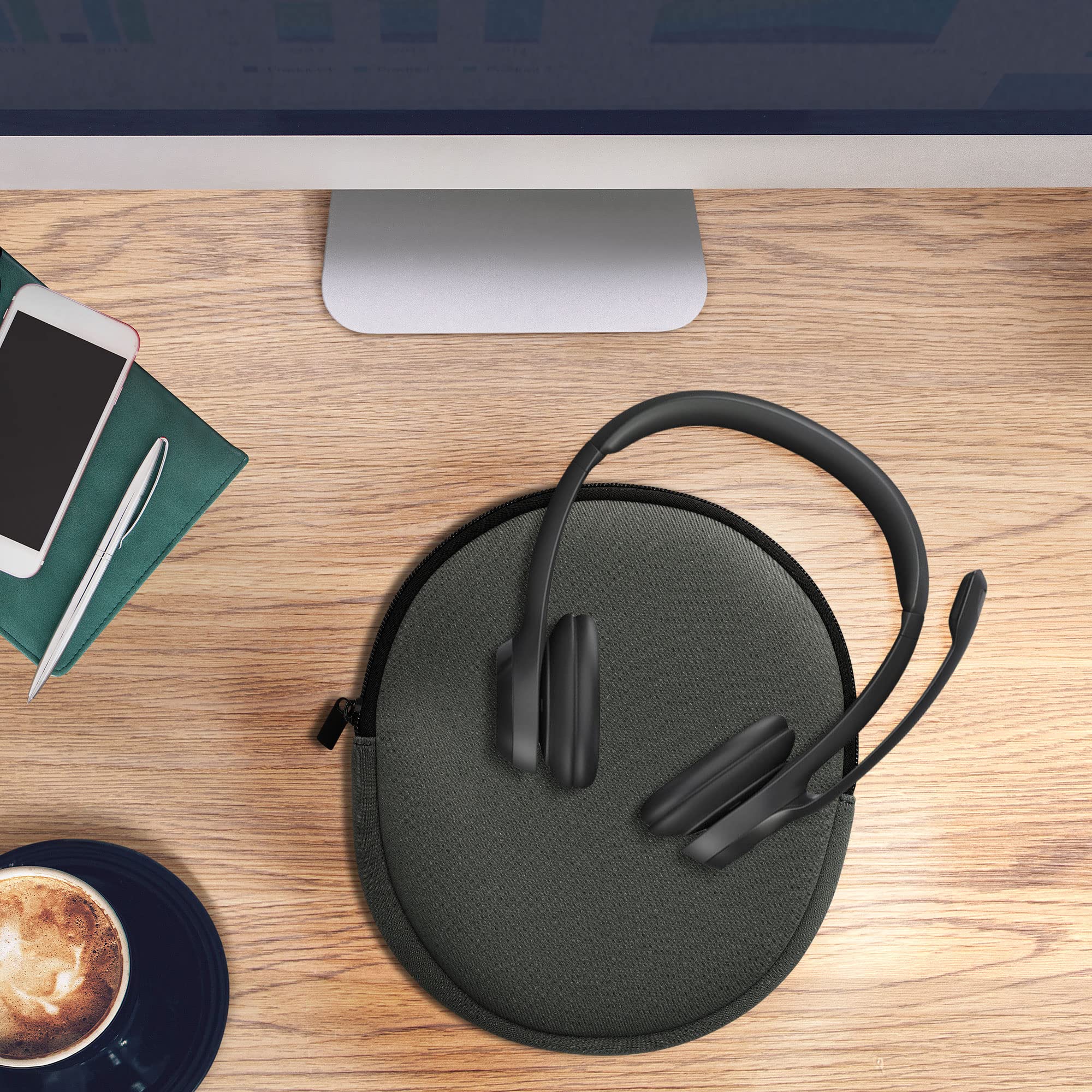 kwmobile Neoprene Headset Cover with Zipper Pouch - Compatible with Logitech H390 Headphones - Protective Case for Travel, Office & Home Use - Grey