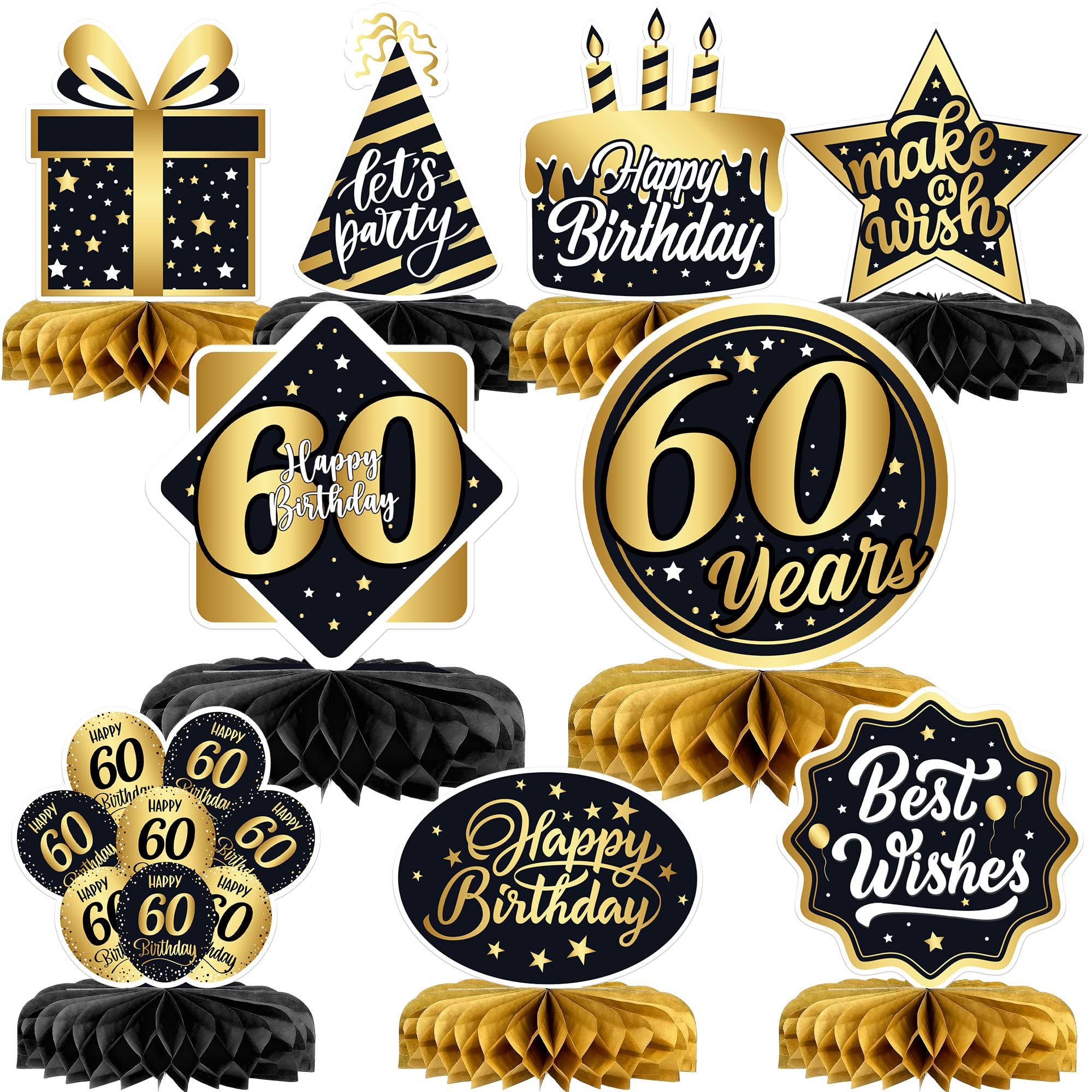 60th Birthday Table Decorations Set - 9 Piece Party Supplies for Men's Milestone Celebration | Gold & Black Centerpieces for Dining Table | Perfect for Retirement Parties, Anniversary Events & Special Occasions