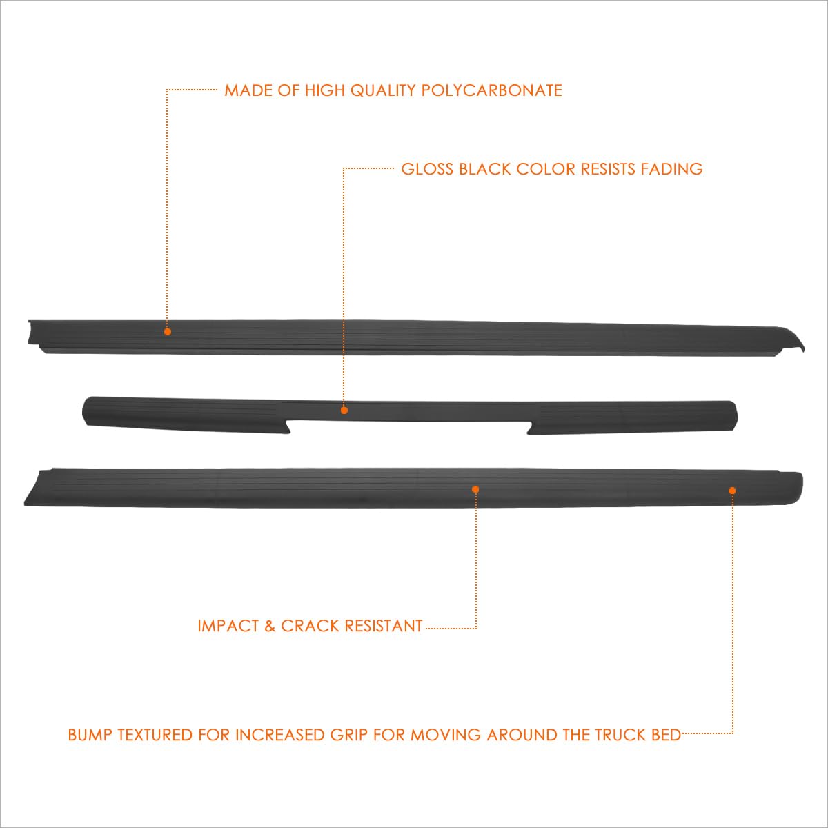 3Pcs Tailgate Bed Rails Protector Caps for 2005-2014 Nissan Frontier 73.3