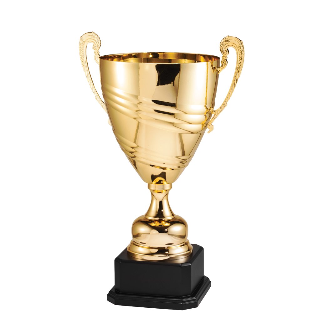 Customizable 21.5 Inch Gold Trophy Cup with Italian Swirl Design on Black Wood Base - Personalized Awards & Gifts for Sports, Academic Achievements & Corporate Recognition