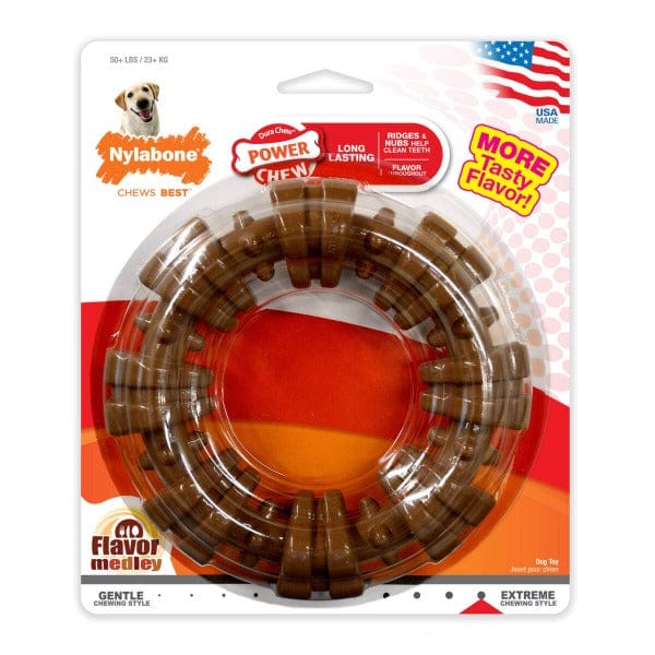 Nylabone Power Chew Textured Dog Ring Toy - Durable Chew Toy for Aggressive Chewers - Interactive Play for Large & Medium Dogs - Perfect for Teething Puppies & Dental Health - Indoor & Outdoor Use