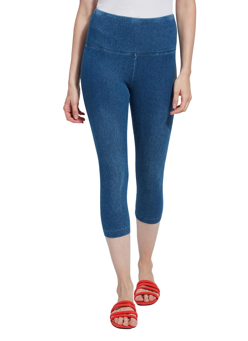 Lyssé Women's Plus Size Denim Capri Leggings - Stretchy Soft Jeggings in Mid Wash (Size 2X) | Comfortable Casual Wear for Everyday Outfits & Summer Fashion
