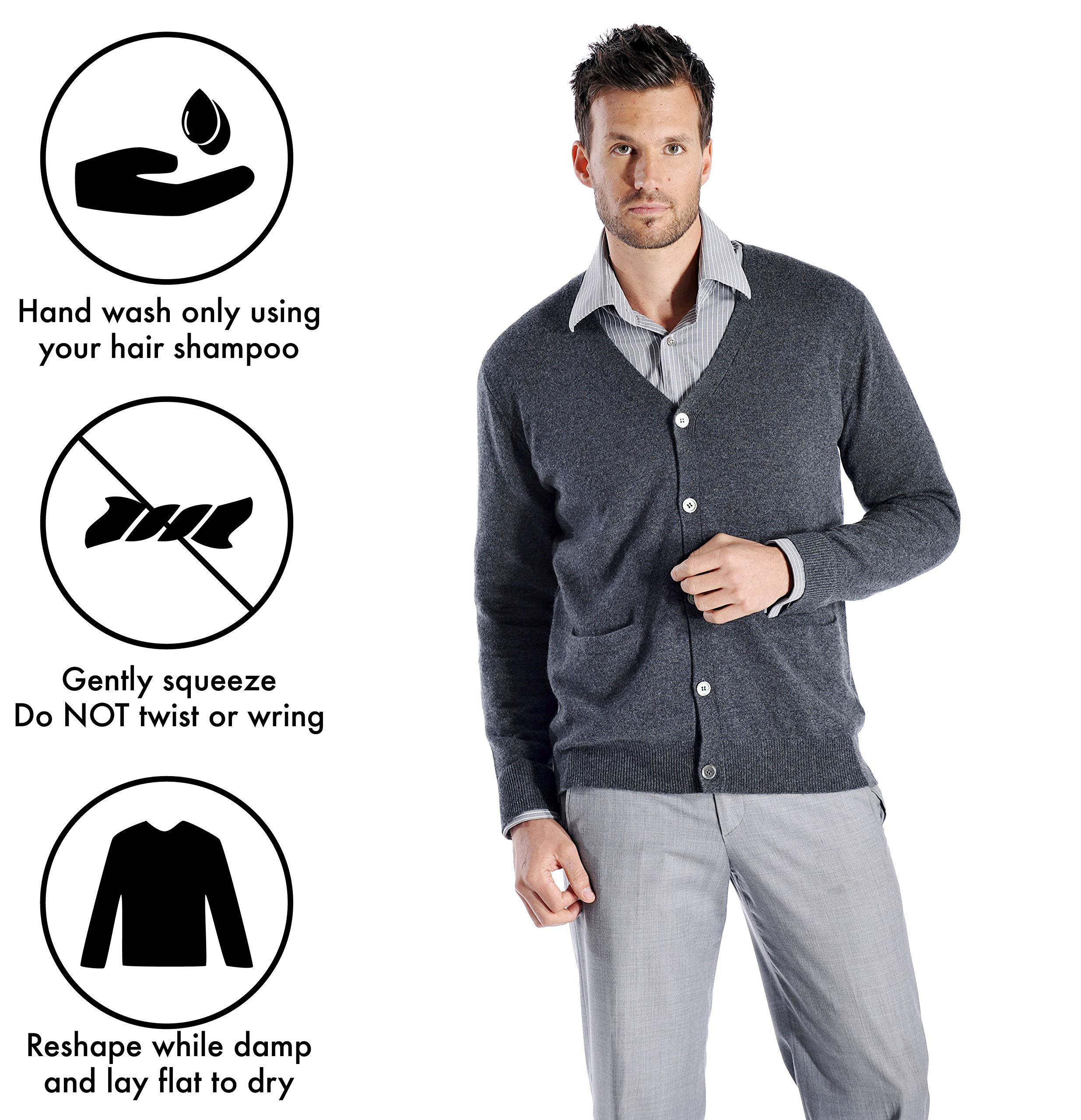 100% Pure Cashmere Men's Long Sleeve Cardigan Sweater with Front Buttons | Luxury Soft Warm Winter Pullover for Office, Travel & Casual Wear